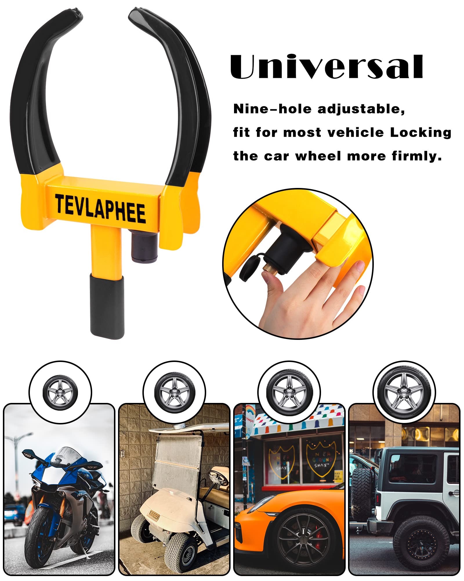 Tevlaphee Universal Wheel Lock Heavy Duty Security Trailer Wheel Lock Anti Theft Wheel Locks For Cars Suv Camper Motorcycle Trai