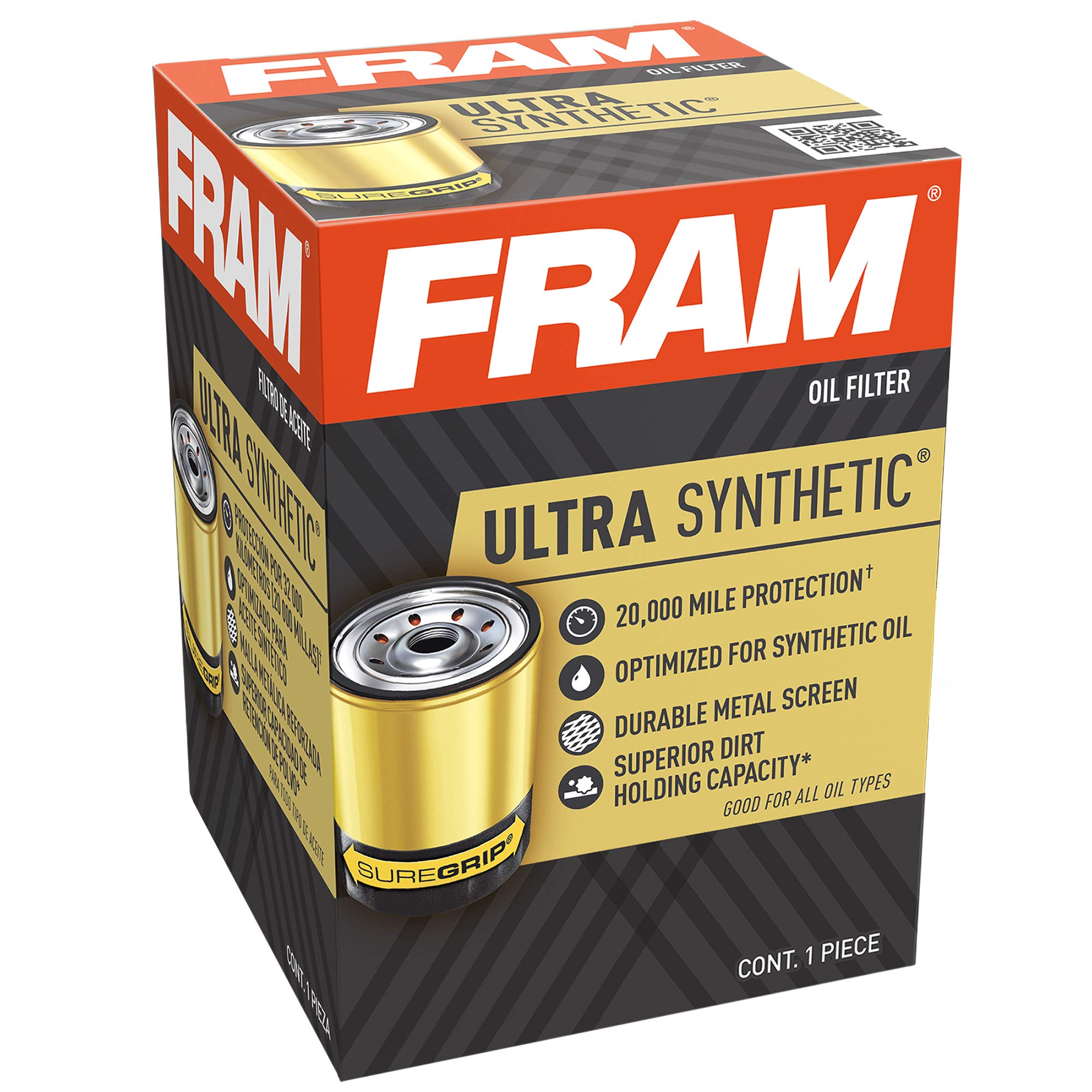 Fram Ultra Synthetic Automotive Replacement Oil Filter, Designed For Synthetic Oil Changes Lasting Up To 20K Miles, Xg9100 With 