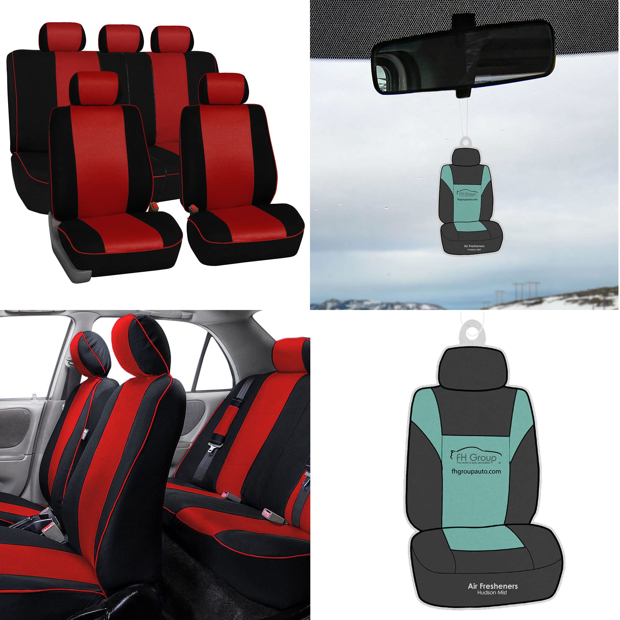 FH Group Edgy Piping Full Set Car Seat Covers, Airbag Compatible and Split Bench - Universal Fit for Cars Trucks and SUVs (Red/B