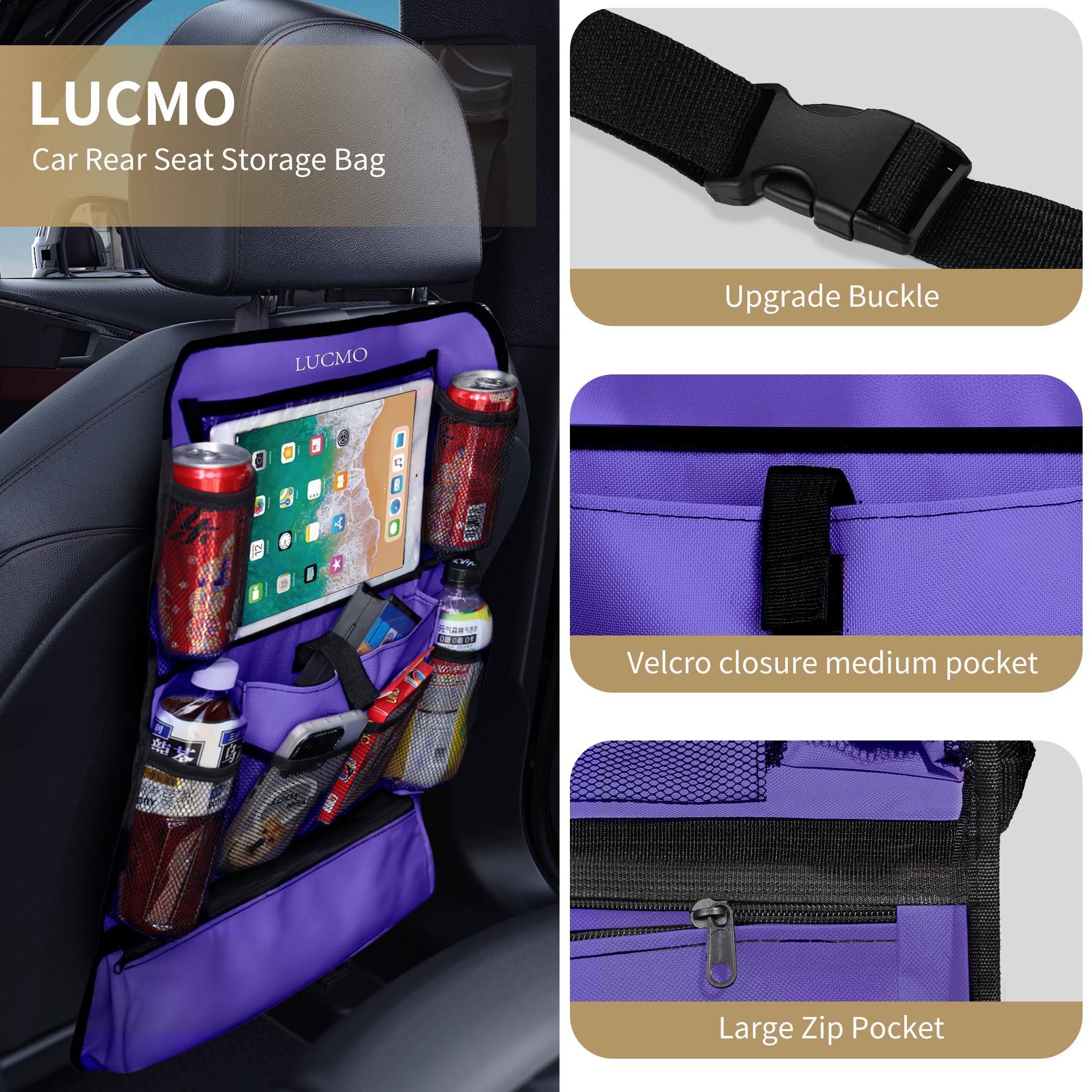 Lucmo Car Backseat Organizer With Touch Screen Tablet Holder-2 Pcs,9 Storage Pockets Car Storage Organizer Protectors Kick Mats