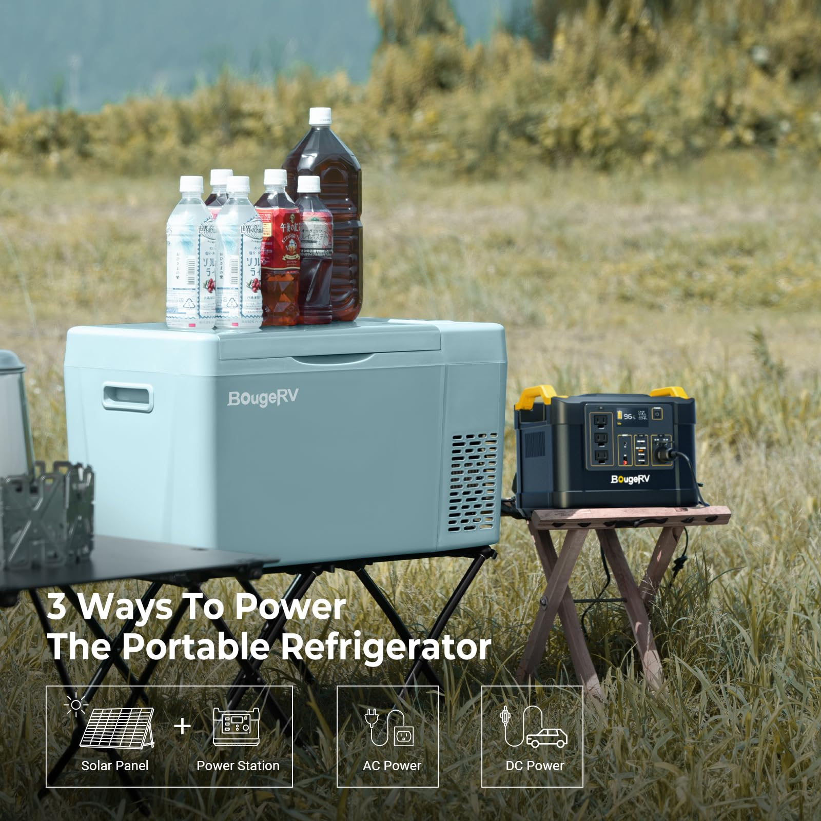 Bougerv Green 23Quart Portable Refrigerator, 12 Volt Fridge 22L, Portable Freezer Compressor Cooler 12/24V Dc 110~240 Volt Ac Fo