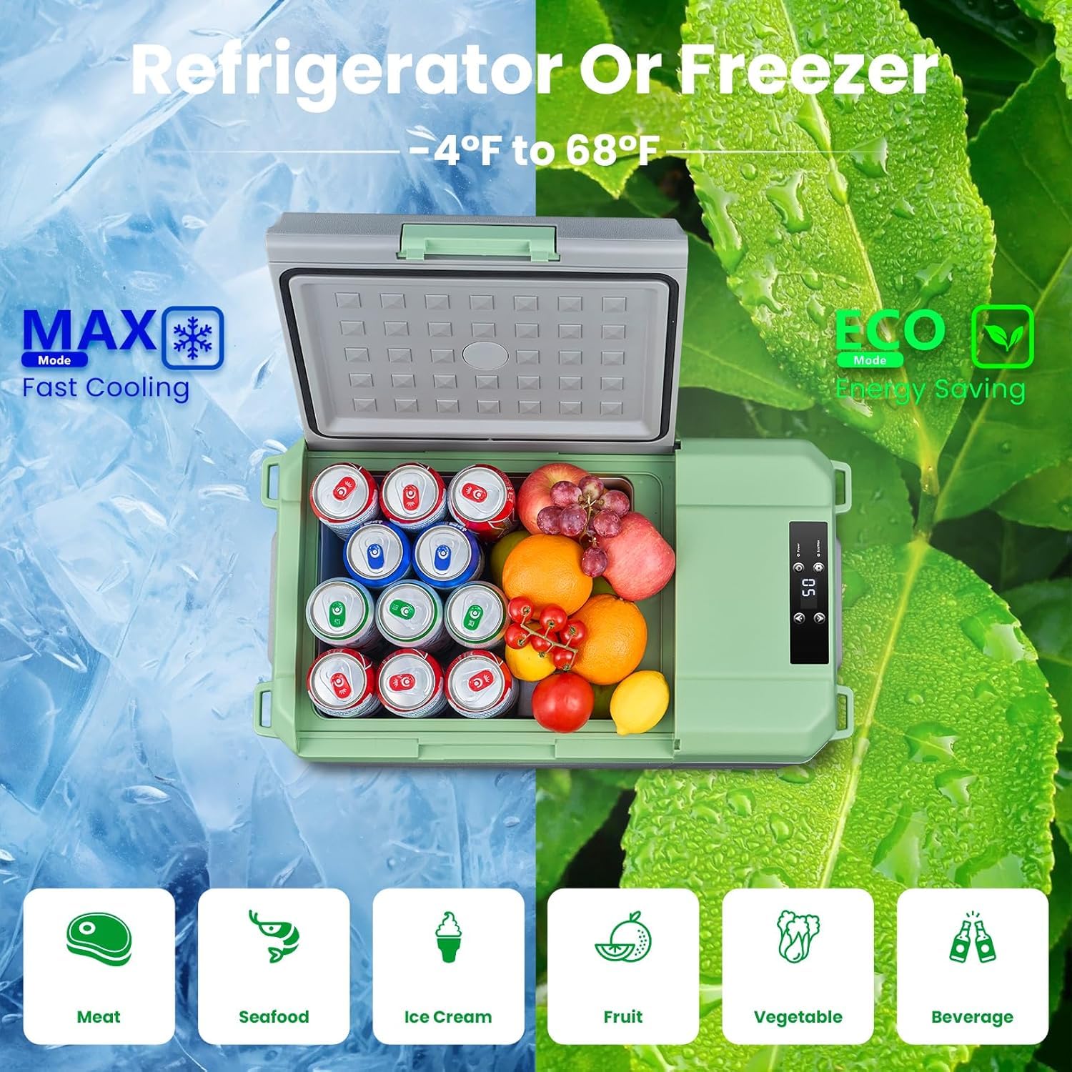 Bodegacooler 12 Volt Car Refrigerator, 18.1 Quart Portable Freezer,-4?-68? Car Fridge, Electric Cooler 12/24V Dc100-240 Volt Ac