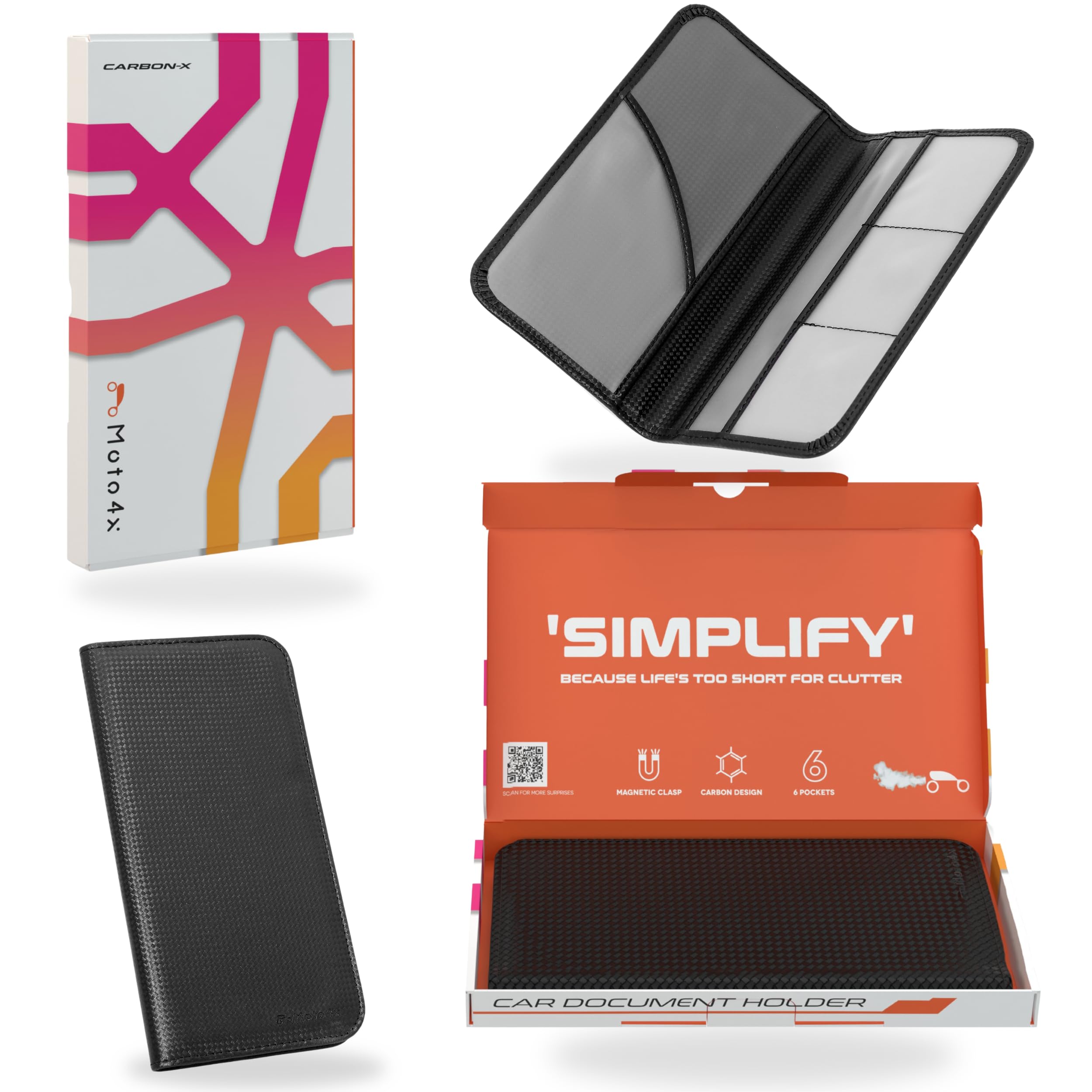 Carbon Black Magnetic Shut Premium Pu Leather Insurance And Registration Holder, Glove Box Organizer For Car, Stylish Car Access