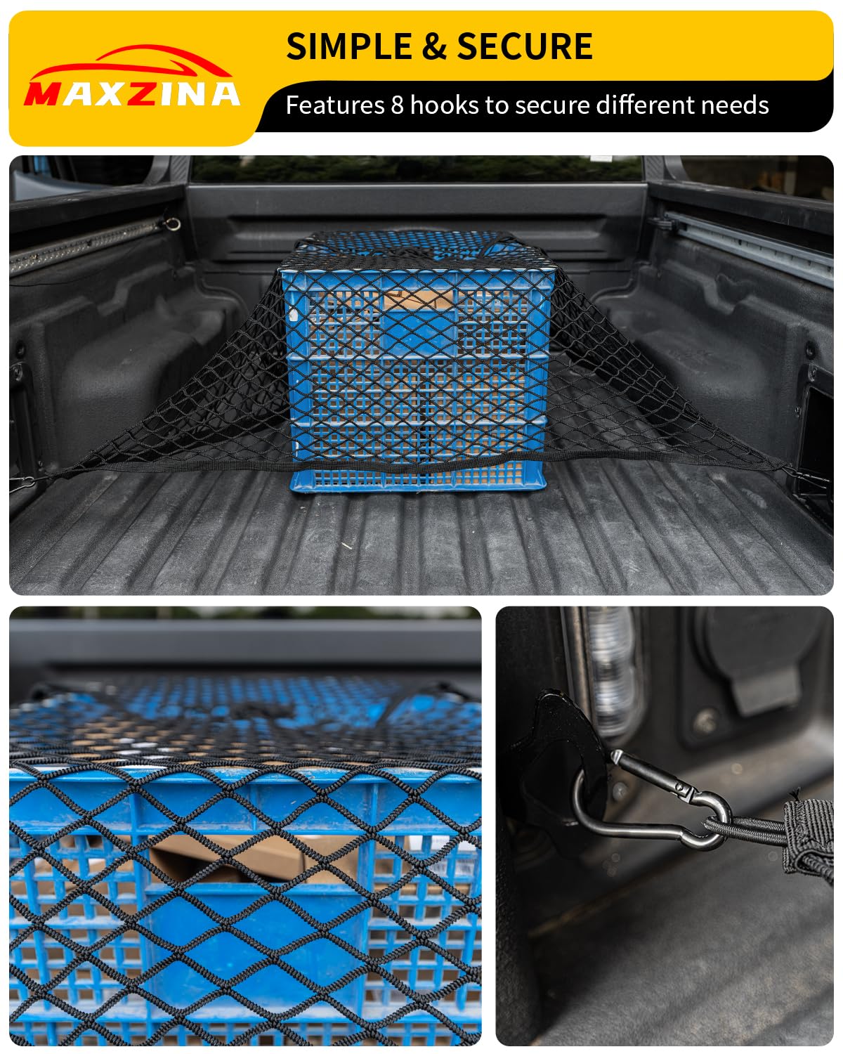 Maxzina Cargo Net Compatible With 2022-2025 Ford Maverick 2021-2025 F150 Truck Storage Net Dense Mesh Single Layer Stretchable A