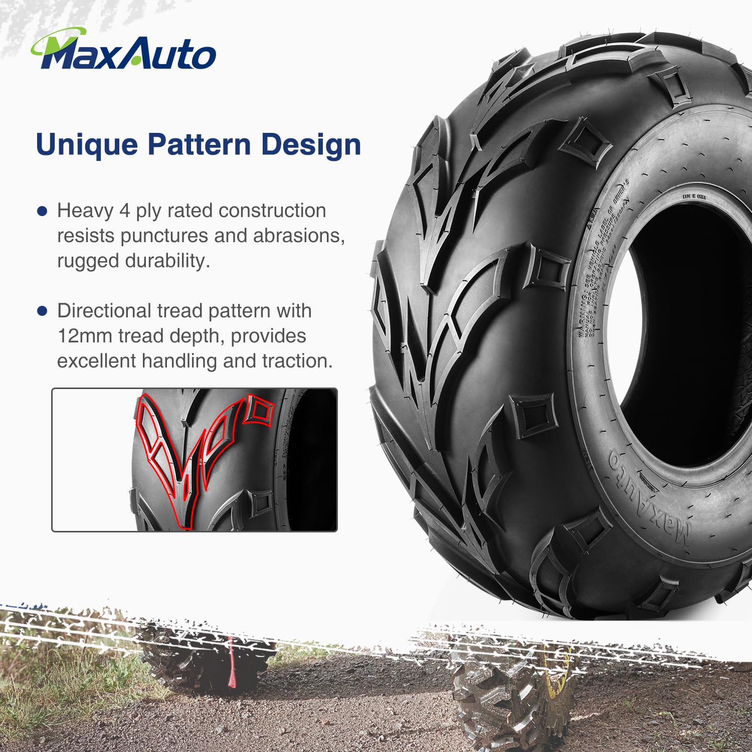 Maxauto 21X8-9 Atv Tires At21X8X9 Sport Quad Tires,4 Pr Tubeless All Terrain Utv Tubeless Tire, 2 Pack