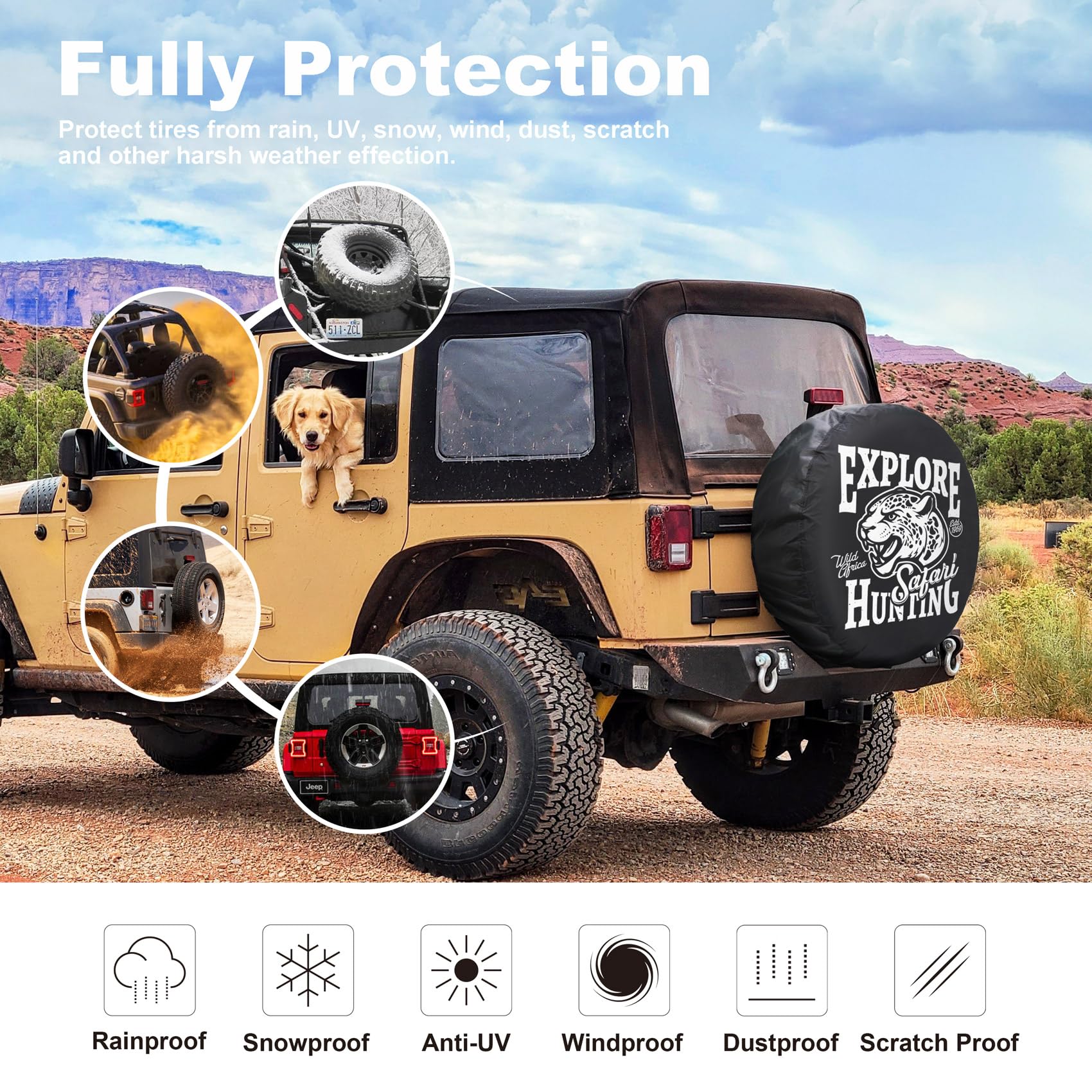 Explore Land 30-33 inch Spare Tire Cover Fit Trailer, RV, SUV, Truck, Tough Tire Wheel Soft Cover, Panther