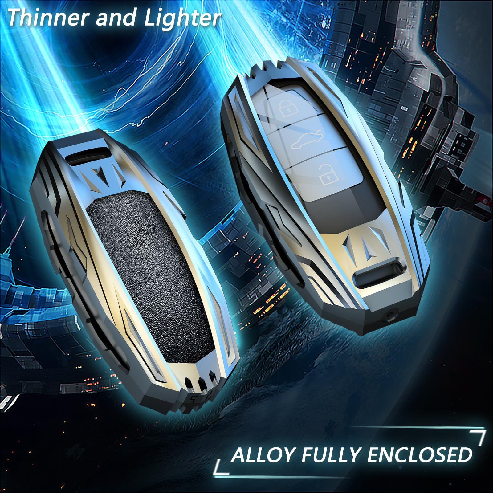 Ocezbiis For Audi Key Fob Cover,Keychain,Zinc Alloy Protection Car Key Case Compatible With Audi Smart Remote Keyless Entry Keys