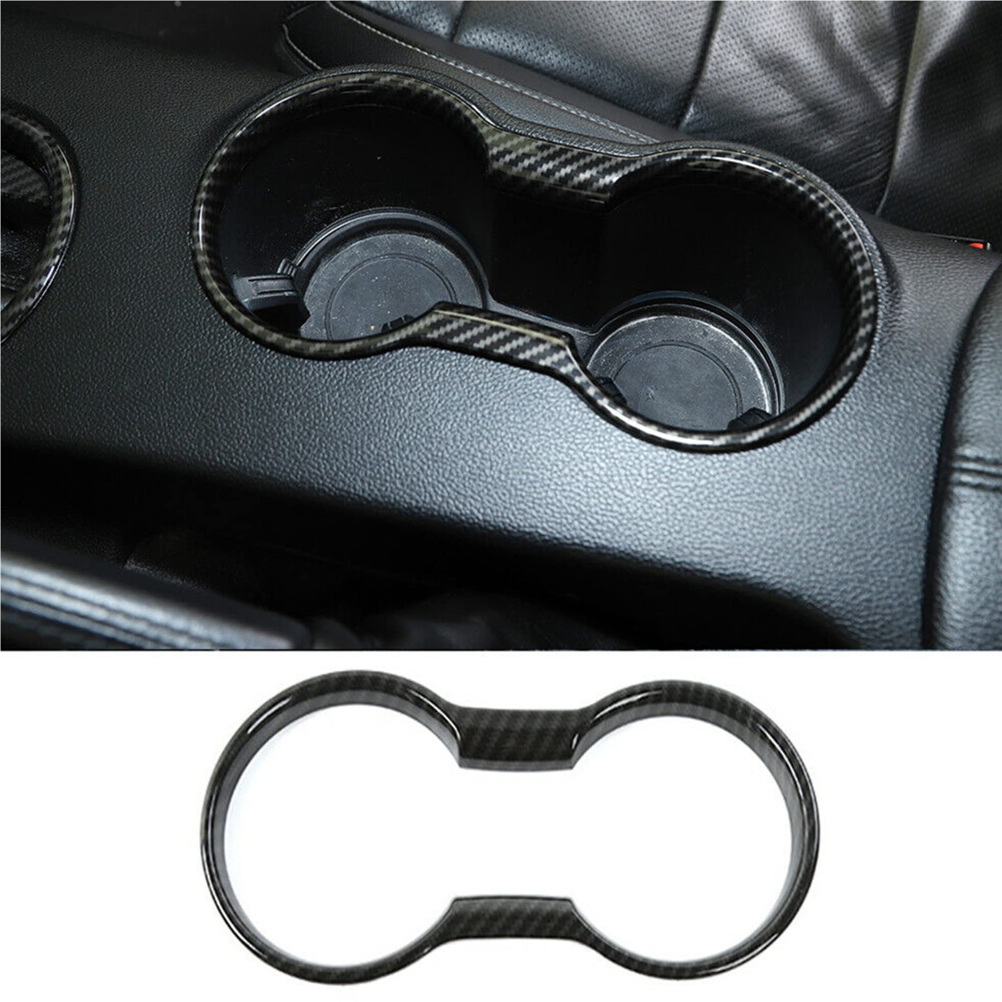 Kdfuhrui Car Water Cup Holder Frame Decoration For Ford Mustang Accessories 2015 2016 2017 2018 2019 2020 2021 2022 2023, Interior Accessories,Black Carbon Fiber