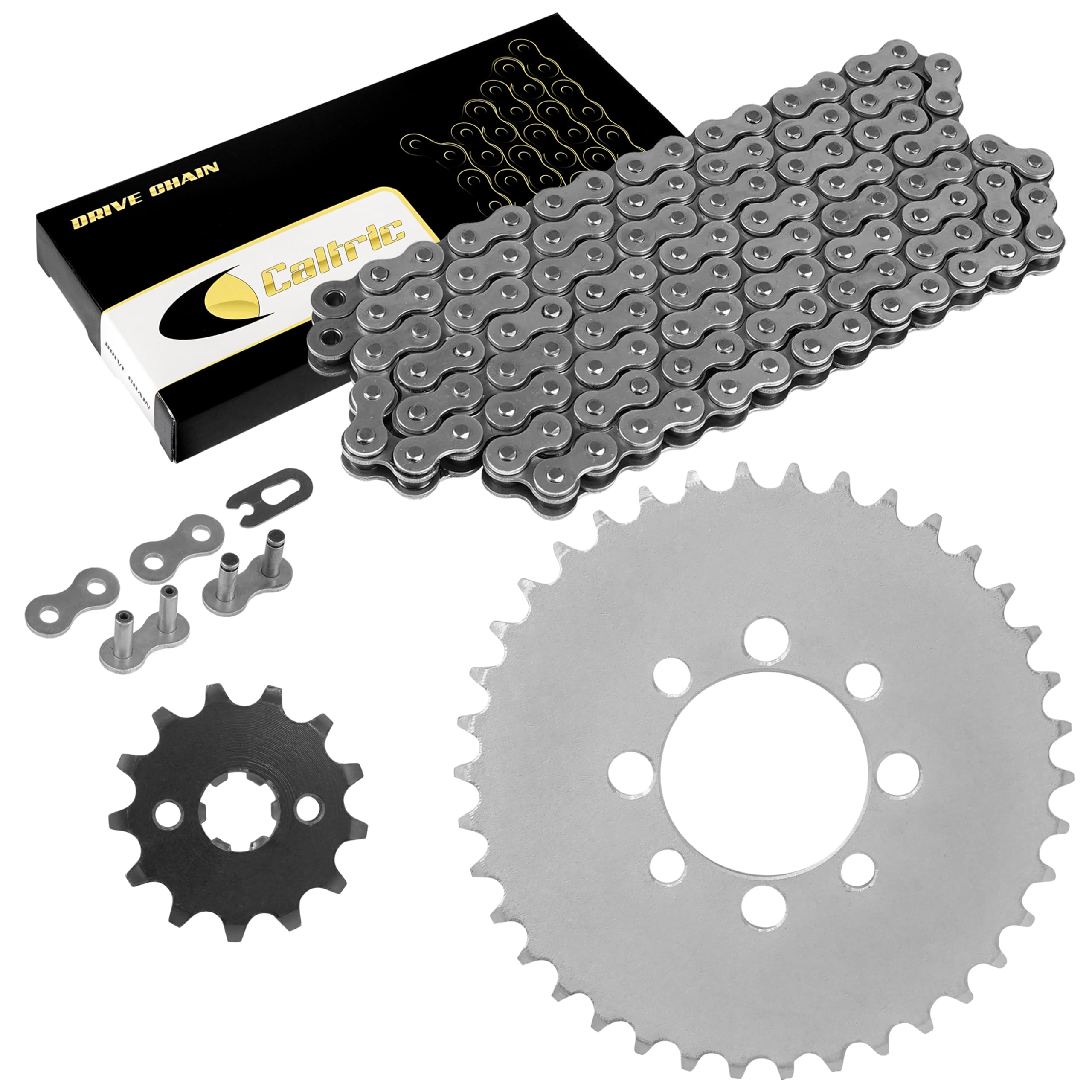 Caltric Drive Chain & Sprockets Compatible with Kawasaki KLX110 2010-2024 / KLX110L 2010-2024