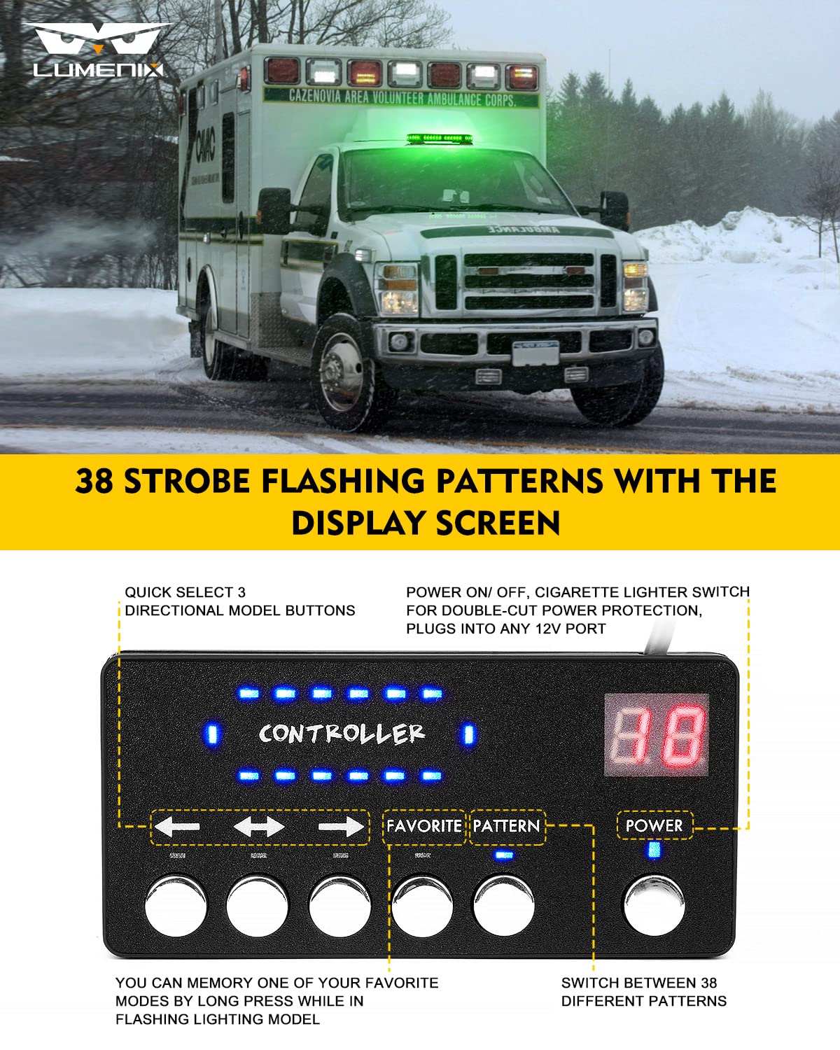 Lumenix 42 Led Roof Top Strobe Beacon Light Bar Hazard Warning Emergency Flashing Plow Lights With Controller For Law Enforcemen