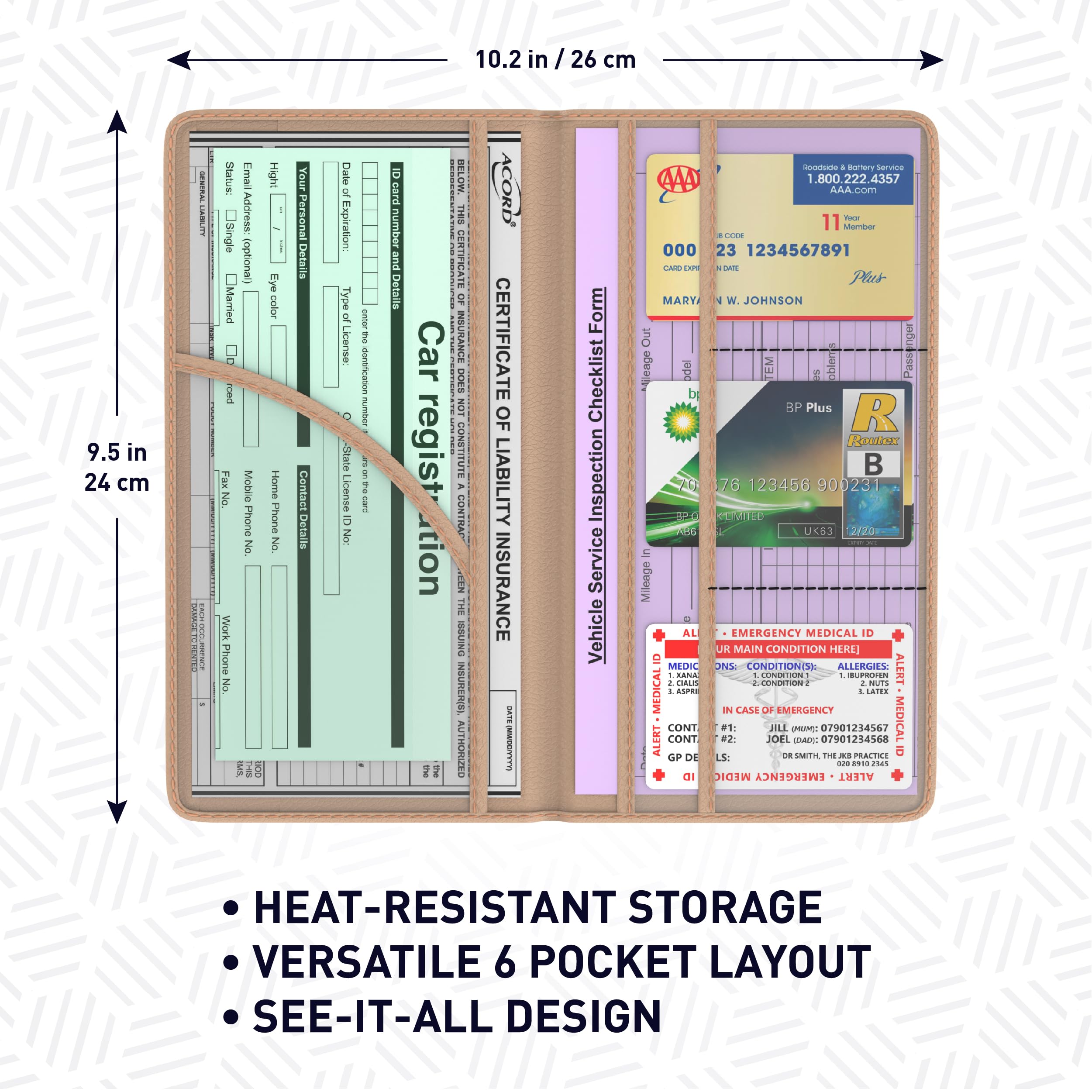 Moto4X Premium Leather Magnetic Shut Car Registration & Insurance Card Holder, Glove Box Organizer For License, Cards & Document