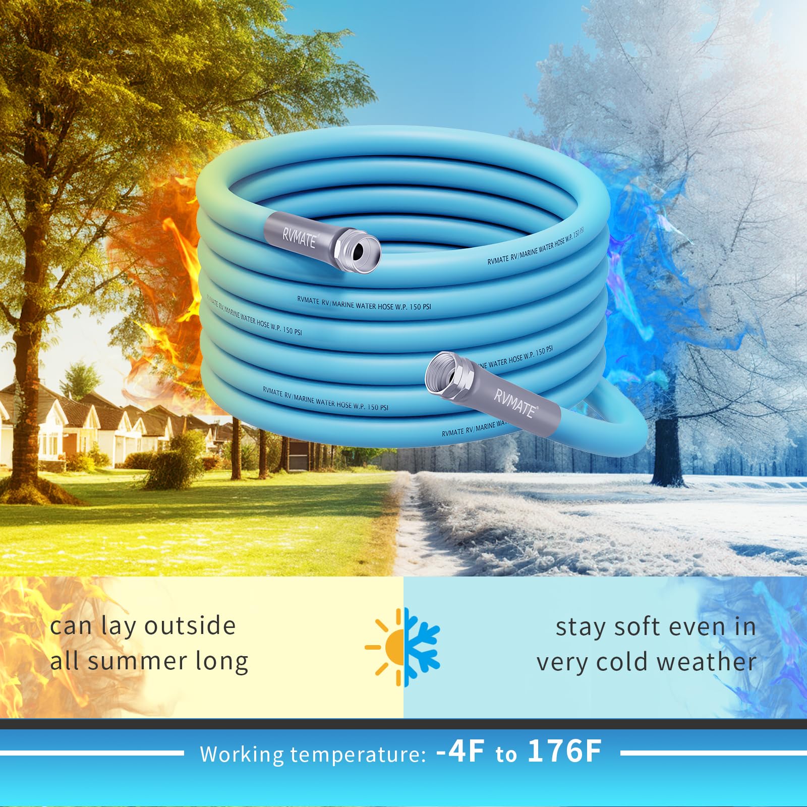 Rvmate Rv Water Hose 25Ft, 5/8    Inner Diameter Drinking Water Hose Lead-Free, No Leaking Garden Hose For Rv/Trailer/Camping, R