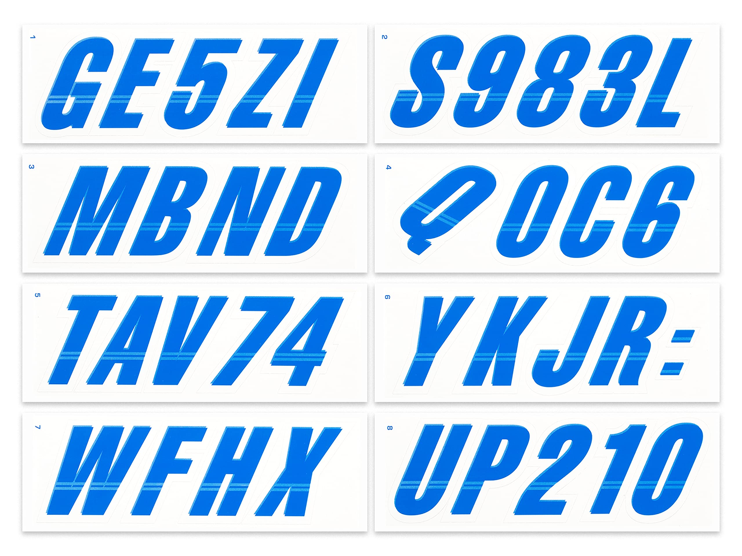Stiffie Techtron Blue/White 3 '' Boat & Pwc Registration Decals  Numbers Letters Stickers