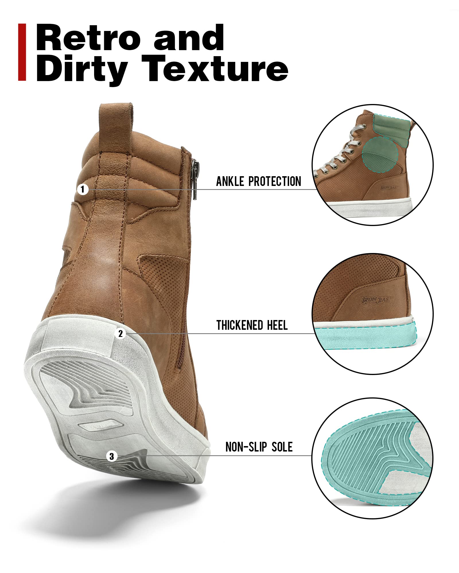 Borleni Cowhide Leather Motorcycle Breathable Riding Shoes - Casual Outdoor Street Motorcycle Boots For Men Brown