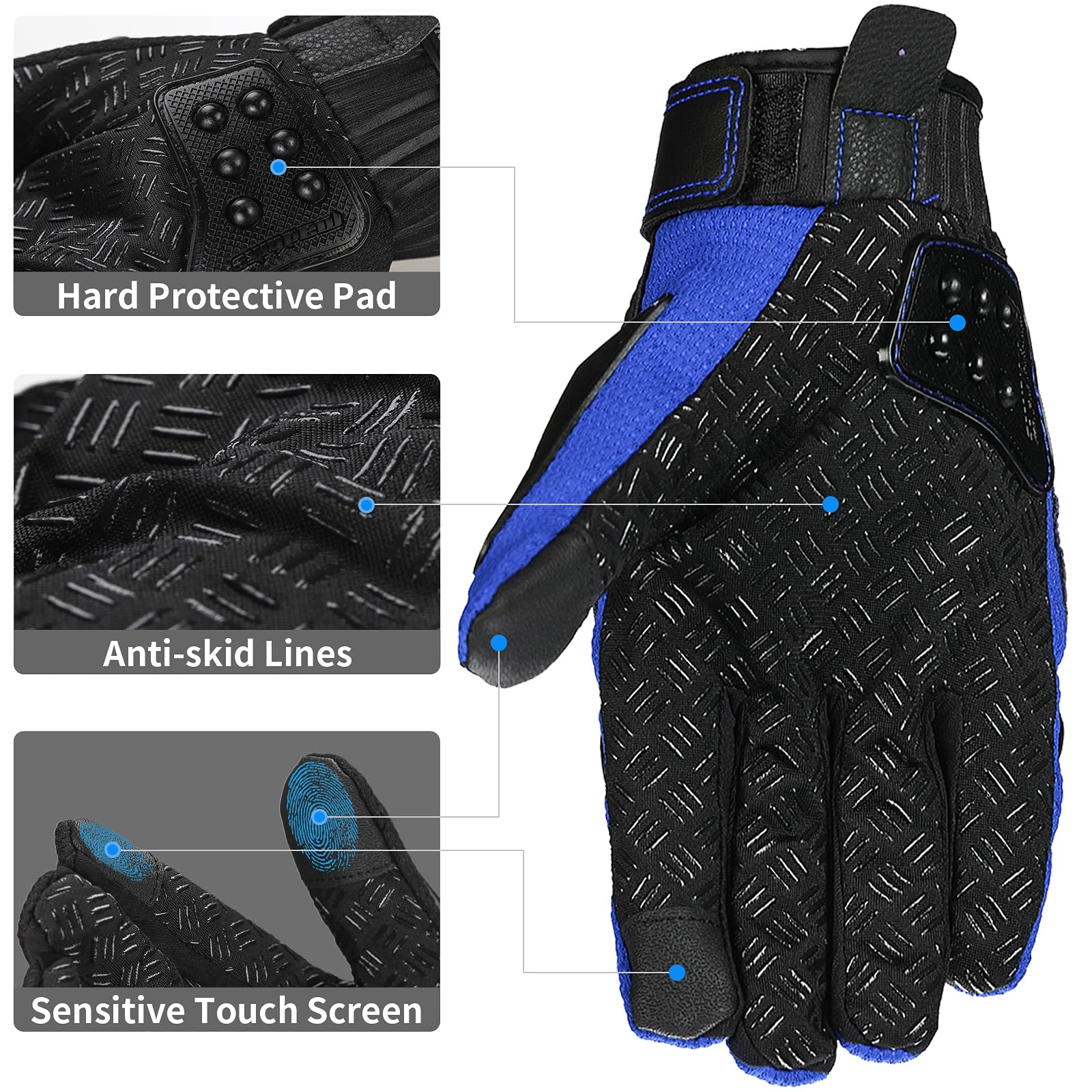 Ilm Touchscreen Alloy Steel Bicycle Motorcycle Motorbike Powersports Racing Gloves (Xl, Blue) Model 10C