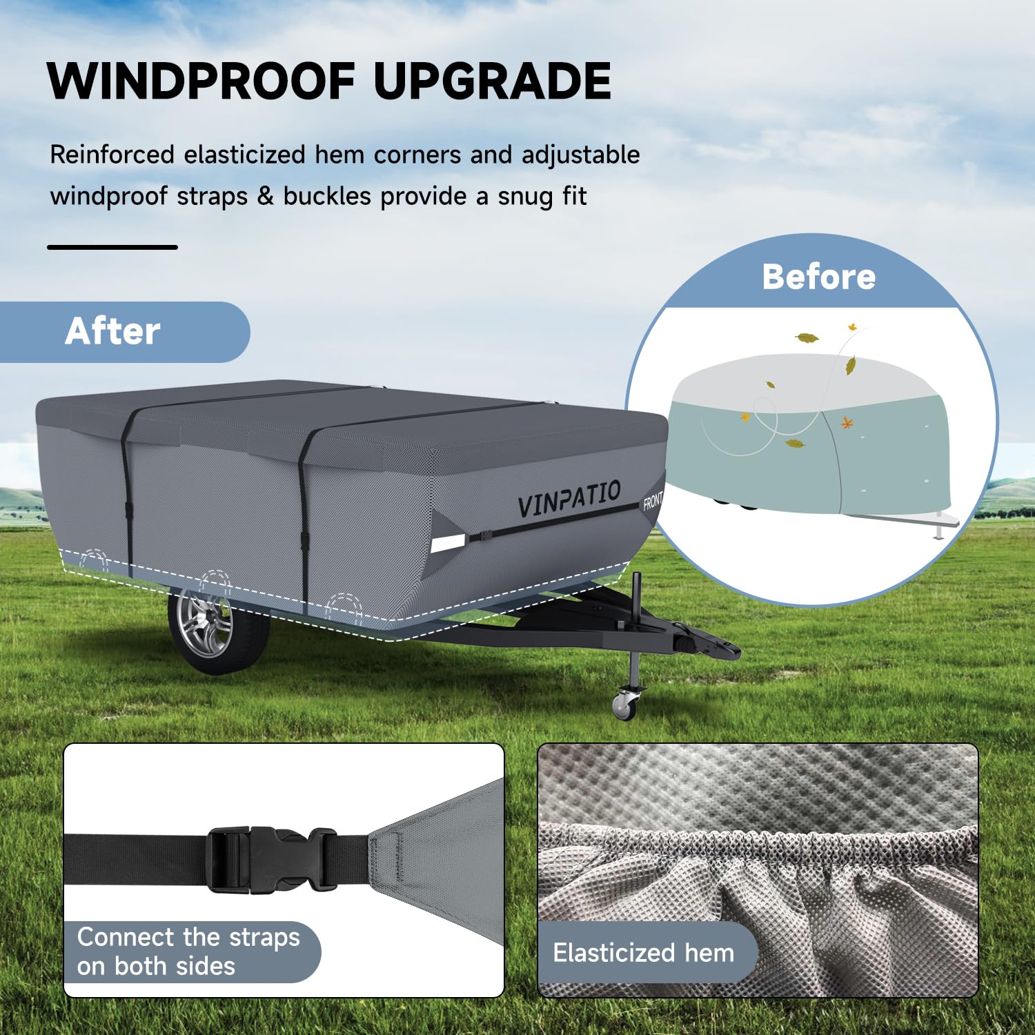 Vinpatio Pop Up Camper Cover: Folding Camper Tent Trailer Cover Fits 16'-18' Trailers, Waterproof & Anti-Uv Pop-Up Camper Cover