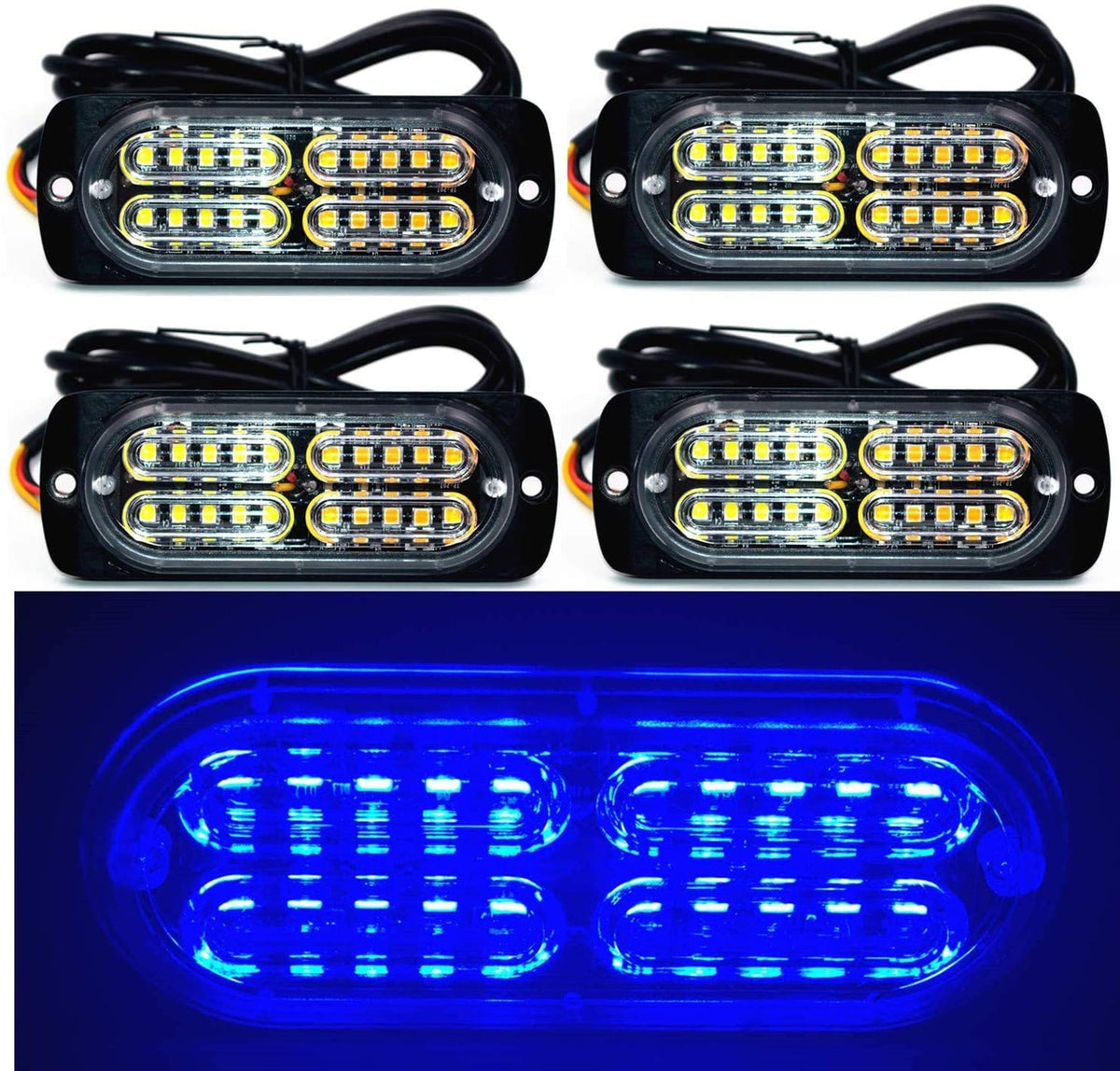 12-24V 20-Led Super Bright Emergency Warning Caution Hazard Construction Waterproof Amber Strobe Light Bar With 13 Different Flashing For Car Truck Suv Van - 4Pcs