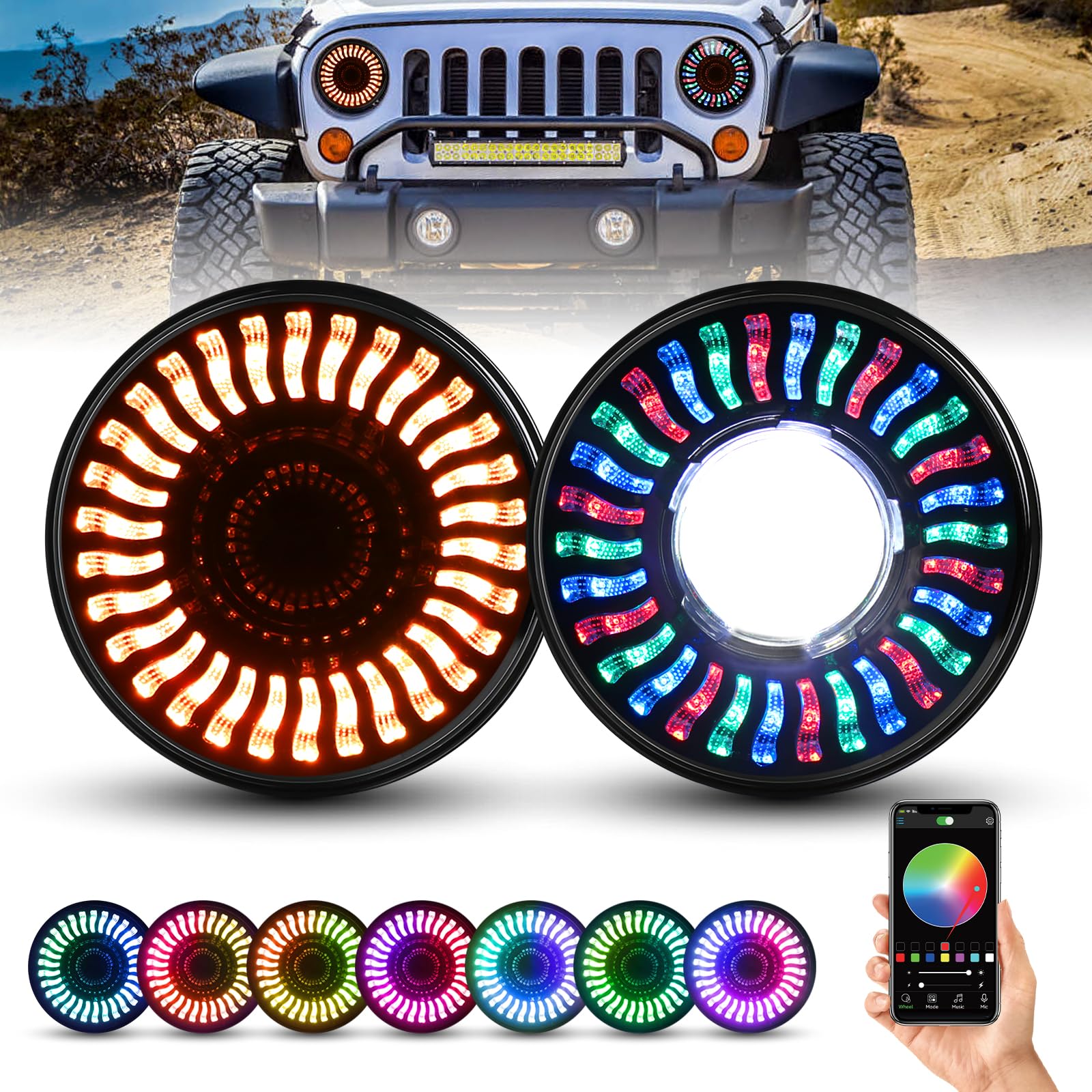 Beeyeo 7 Inch Led Headlights With Drl And Hi/Lo Beam 7'' Round Headlight For 1997-2017 Wrangler Jk Jku Tj Lj, Dot Approved, Anti