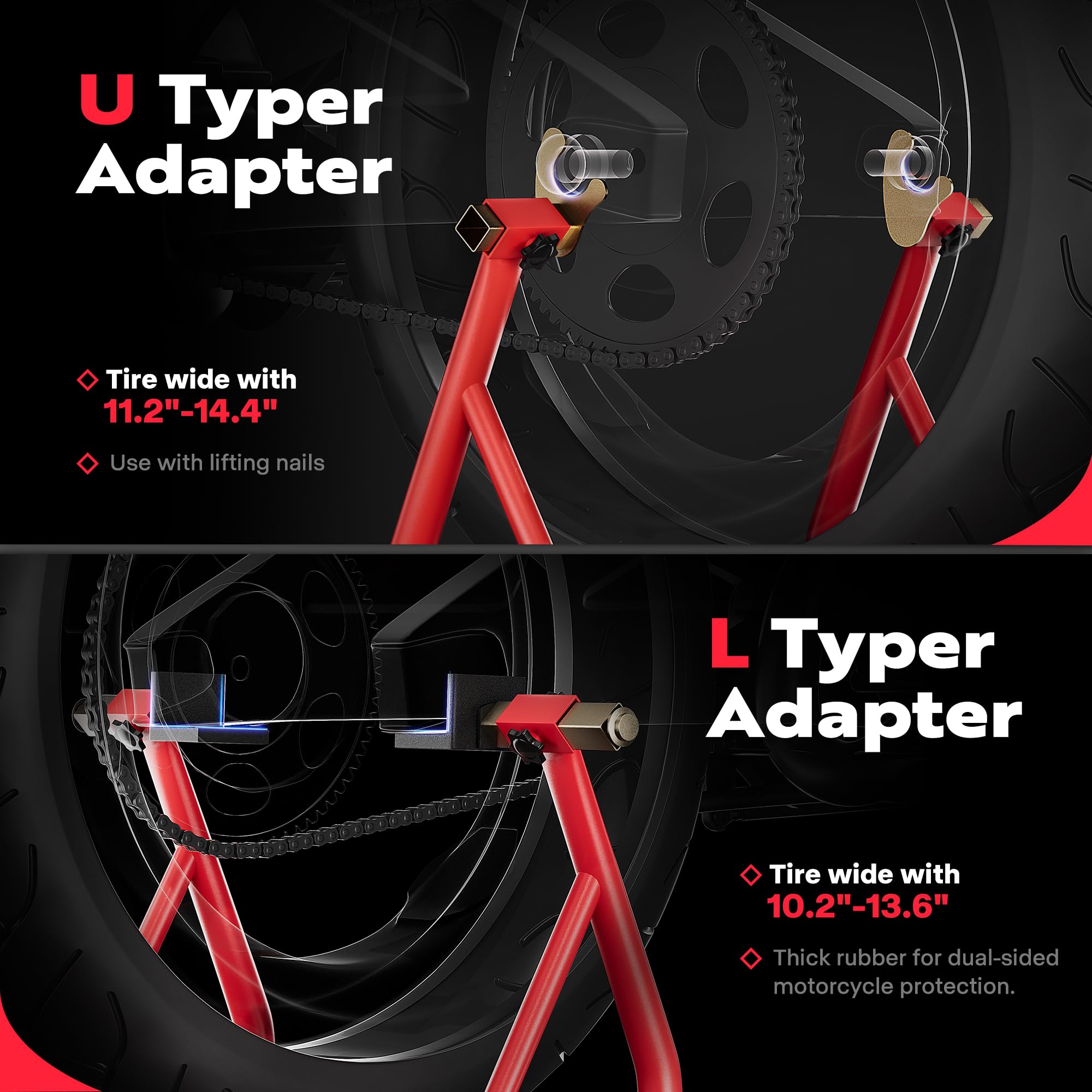 Specstar Motorcycle Stands, 882 Lbs Capacity Front Rear Wheels Lift Combo With U+L Adjustable Swingarm Spool, Heavy Duty Paddock