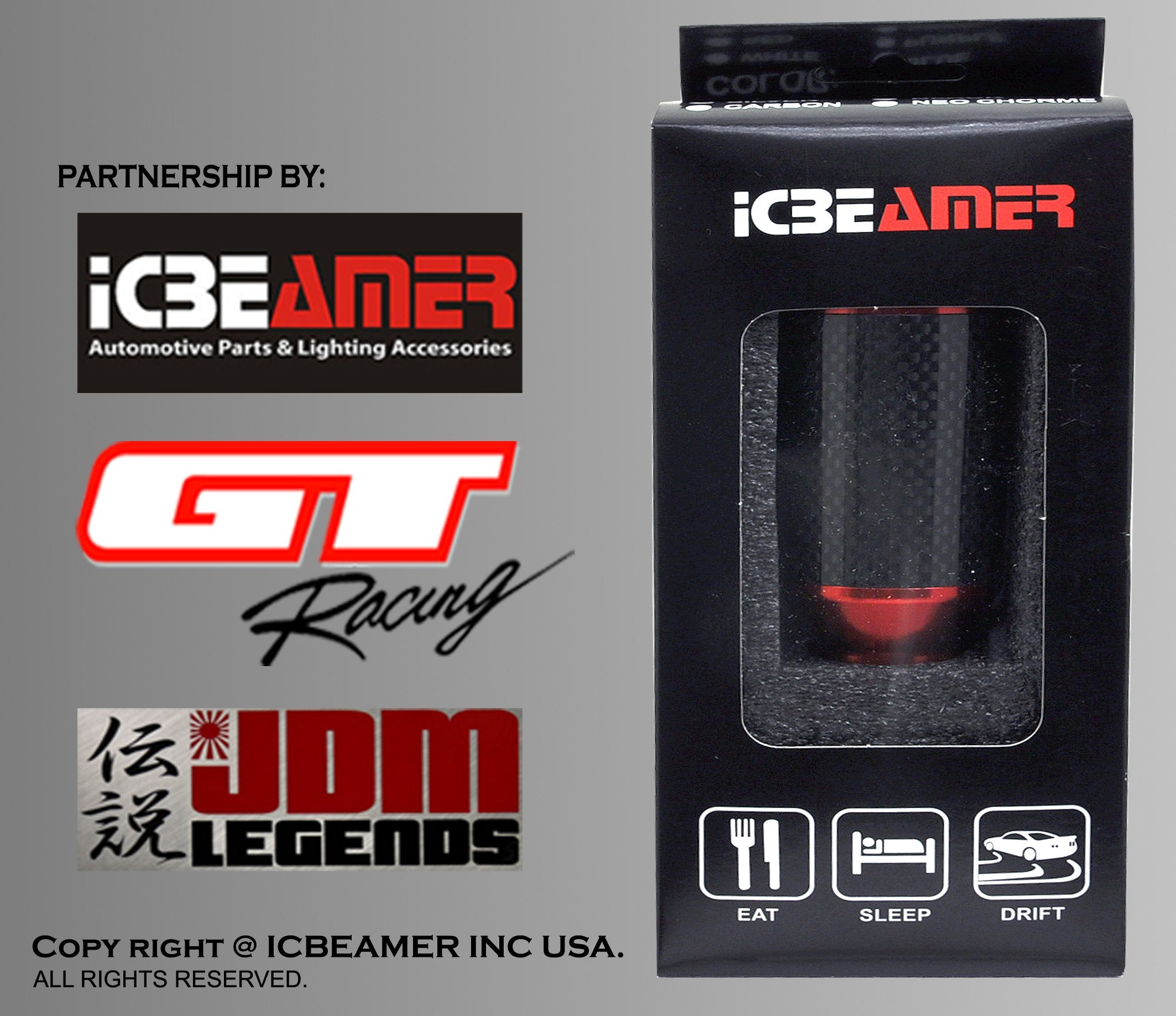 ICBEAMER Red Aluminum w/ 100% Real Carbon Fiber 2.5&quot; Shift Knob for Buttonless Automatic and 4, 5 and 6 Speed Manual Transmission Vehicles, Carbon Fiber Grip, Black Top and Bottom