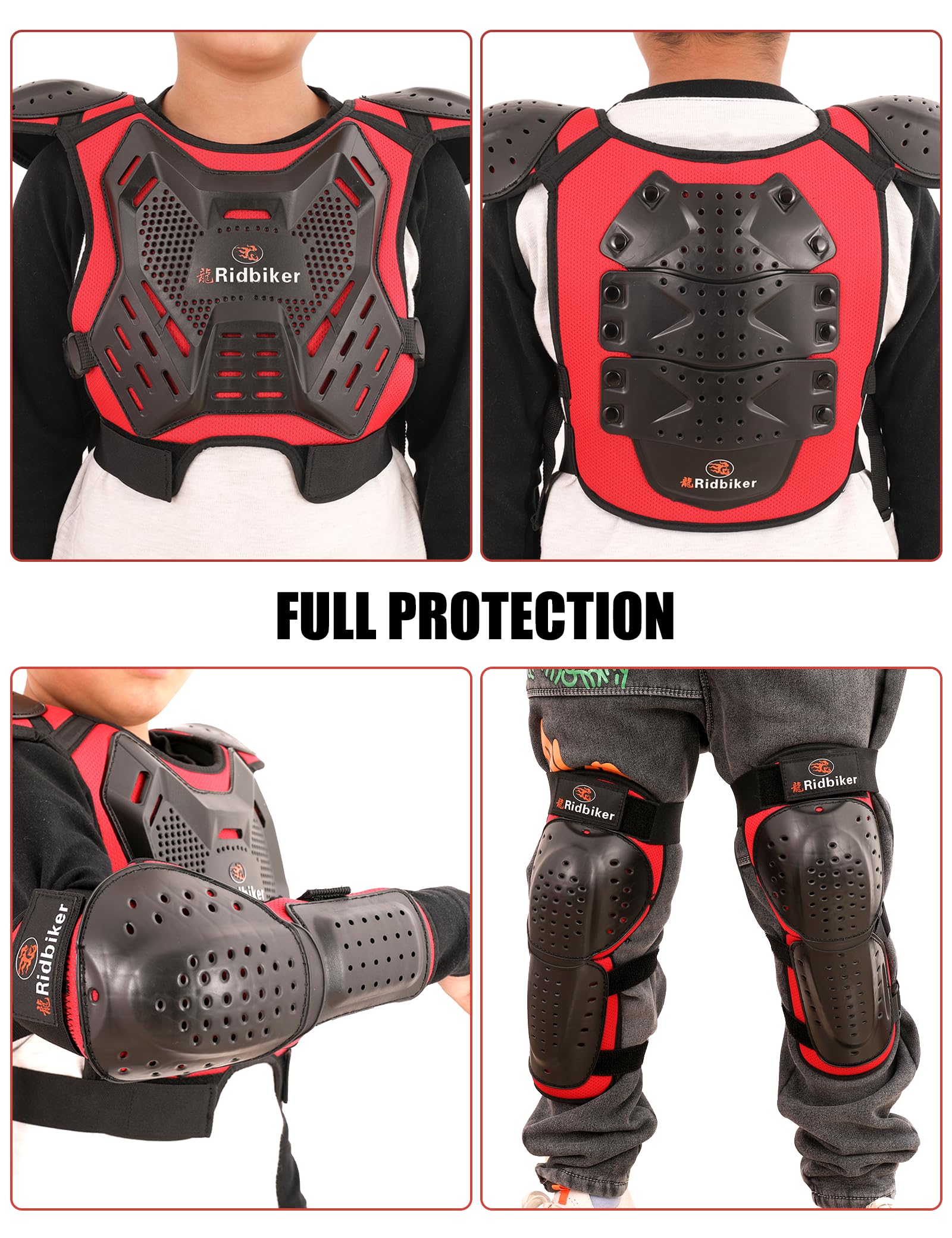 Kids Dirt Bike Gear Motocross Chest Protector Motorcycle Protective Gear Armor Vest Knee Guards Elbow Pads Dirt Bike Riding Gear For Baby Biker Atv (Pink)