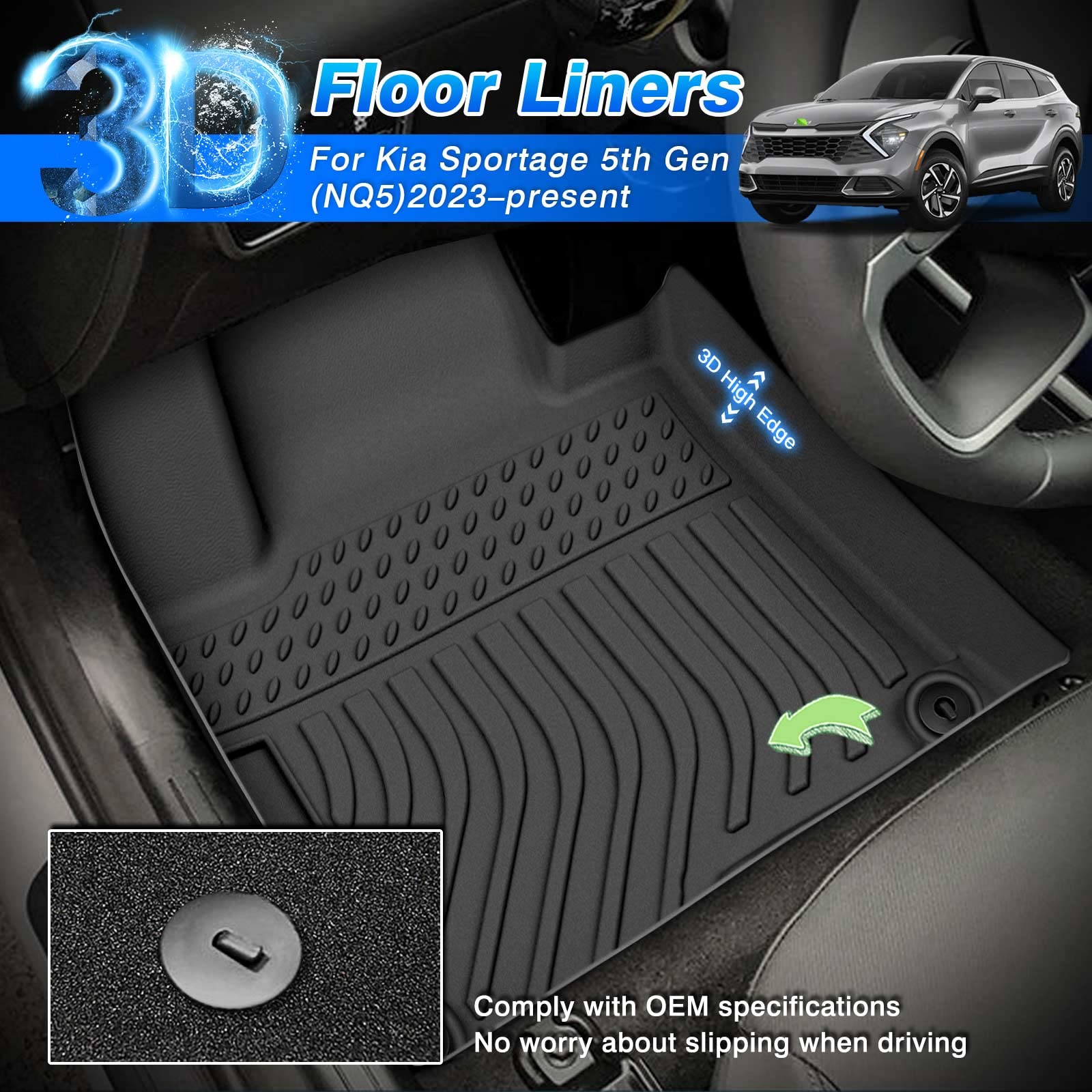 Cartist Custom Fit for Floor Mats Kia Sportage 2023 2024 2025 (Only for Hybrid Models) (Not Fit Plug-in) All Weather Floor Liner