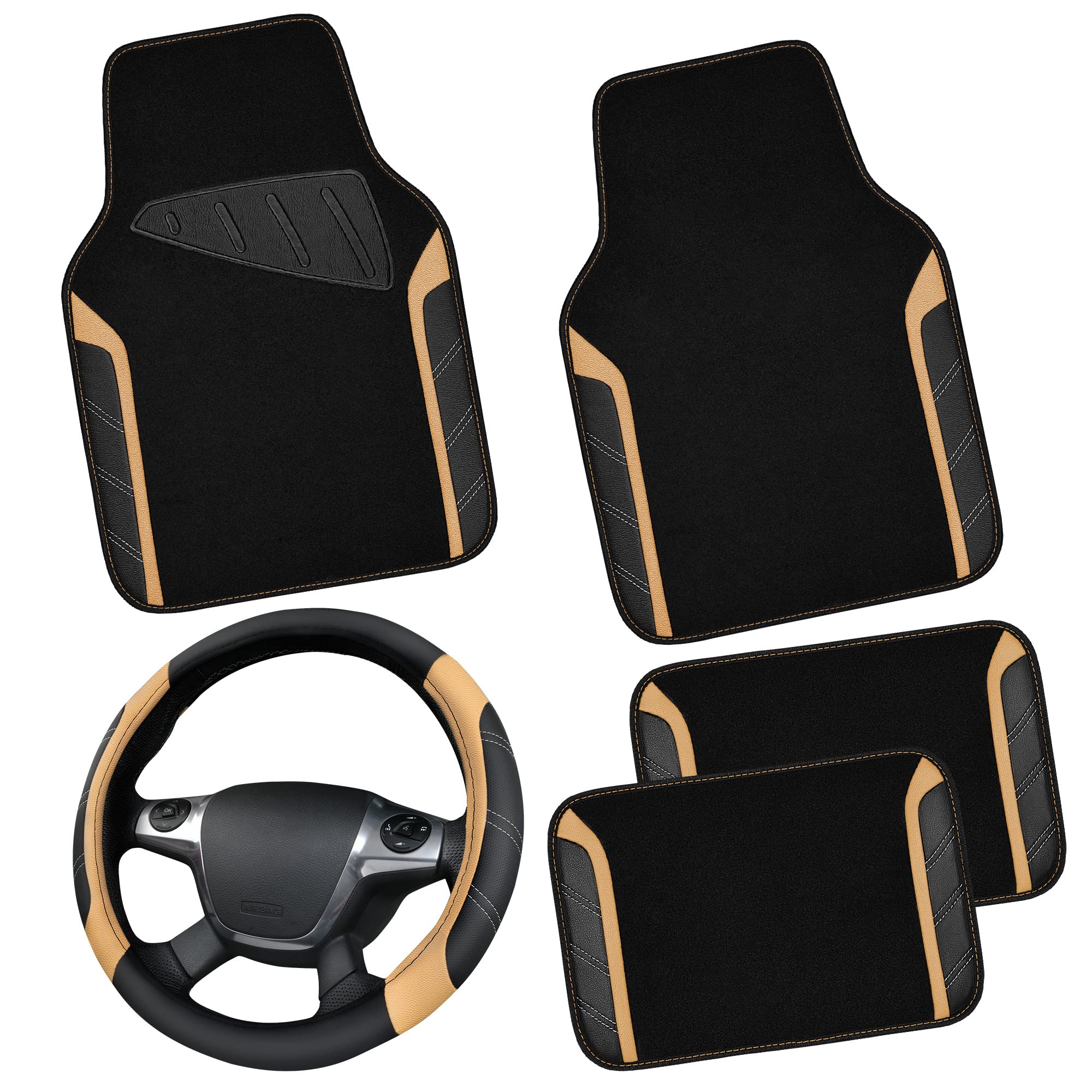 Car Pass Microfiber Steering Wheel Cover And Waterproof Car Floor Mats,Leather Universal Car Combo Fit For 95% Truck,Suv,Cars,14