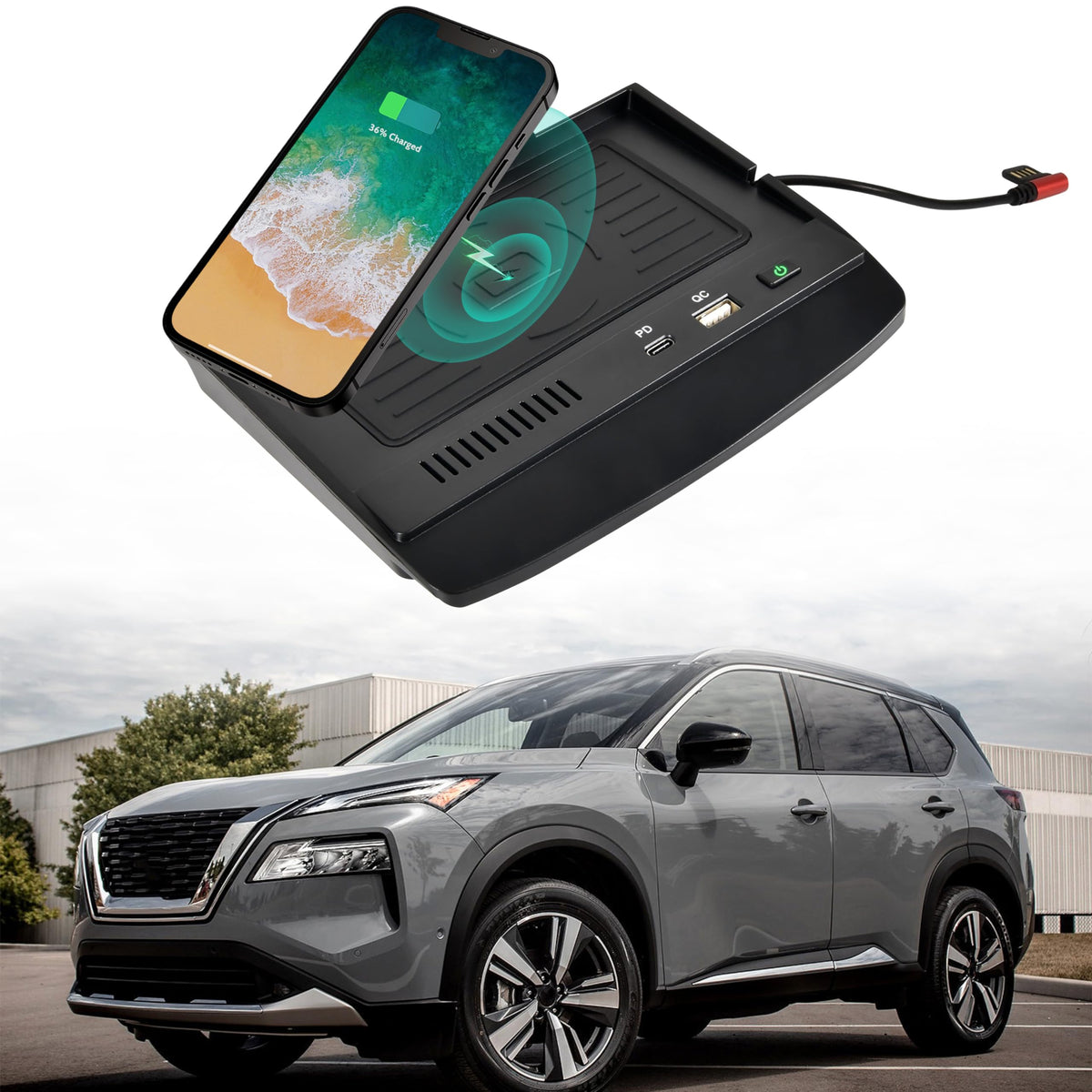 KEWISAUTO Wireless Charger for 2021-2024 Nissan Rogue S, SV, SL, Center Console Charging Panel Fast Phone Charger Pad for Nissan