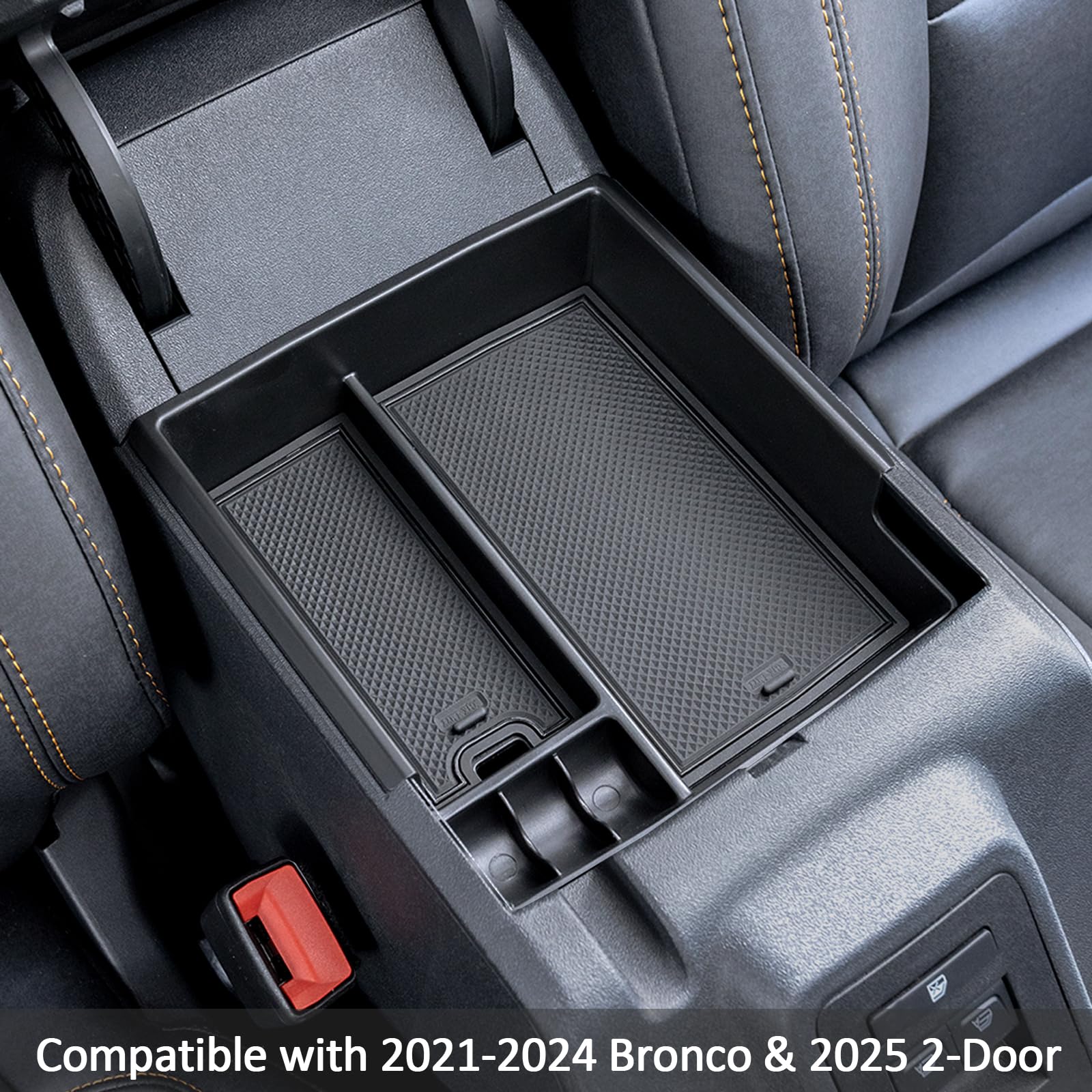 Topinstall New Center Console Tray Compatible With Ford Bronco 2021-2023 Accessories, Full Size Bronco Armrest Storage Box Organizer Abs Plastic Black Insert (2/4 Door)-Black