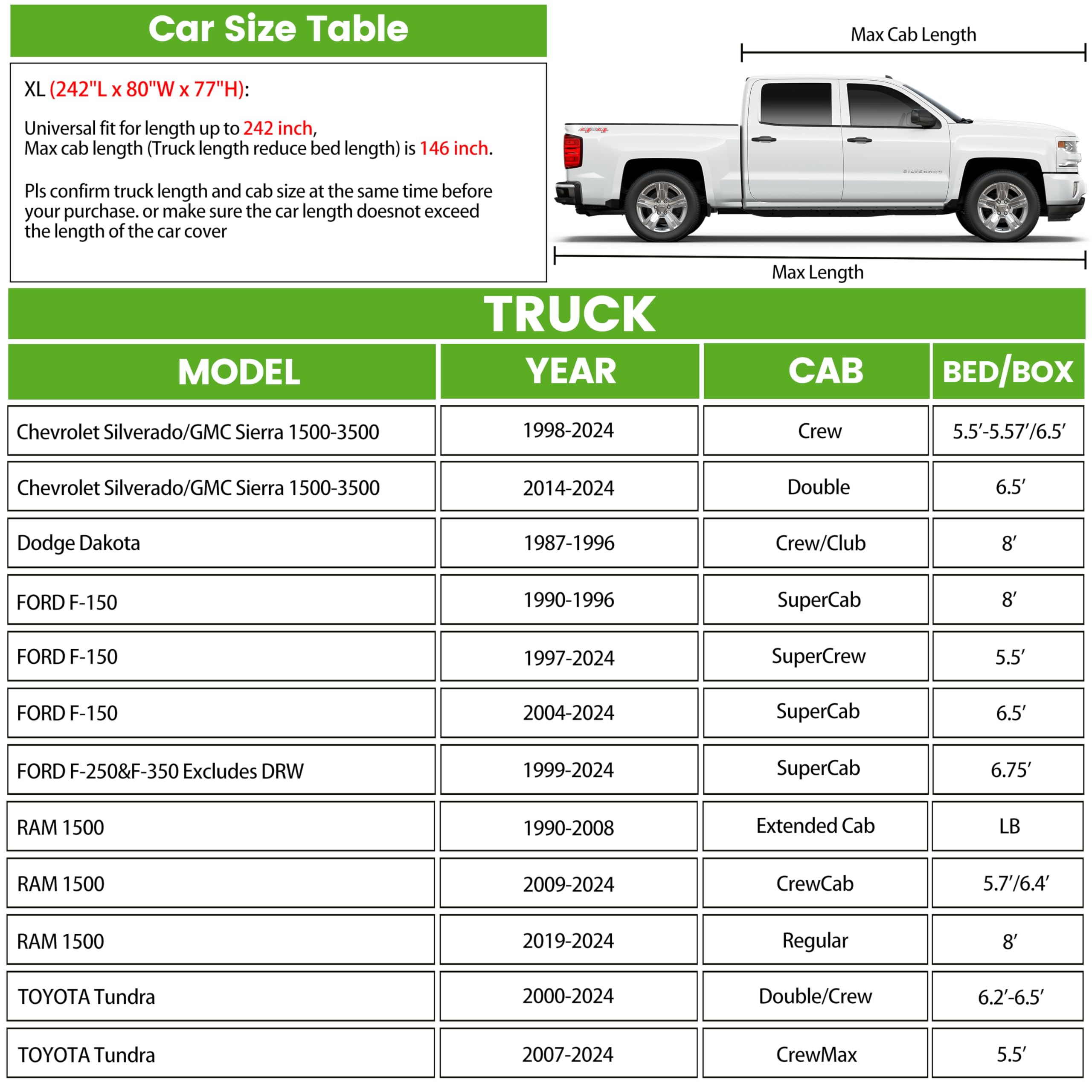 JZAHYUK Truck Cover Waterproof All Weater, Heavy Duty Truck Covers Rain UV Protection Windproof Outdoor Pickup Cover Compatible