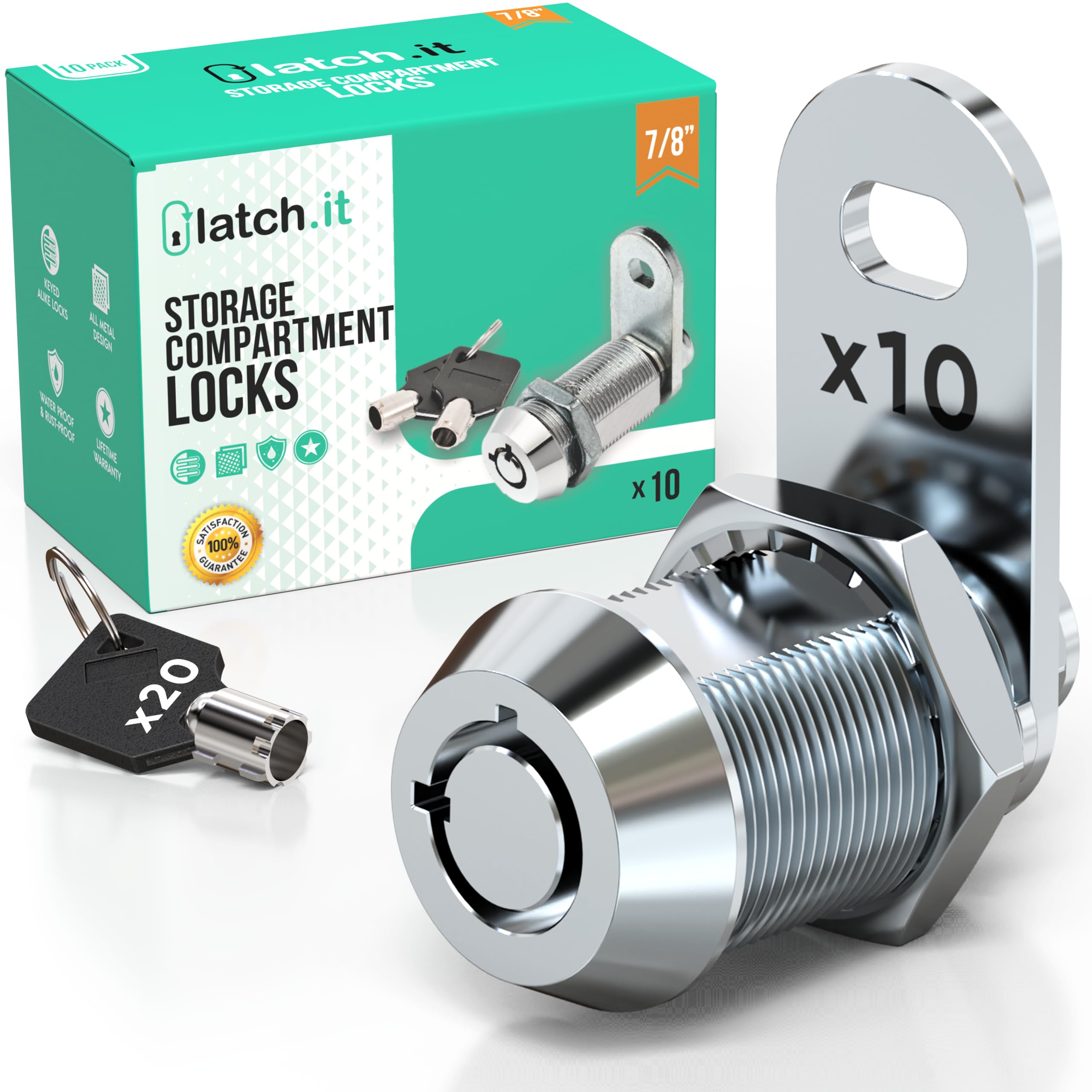 Latch.It 7/8    Rv Storage Locks | 10-Pack Rv Compartment Locks | Utility Cam Lock | 100% Metal Rv Locks For Storage Door On Cam