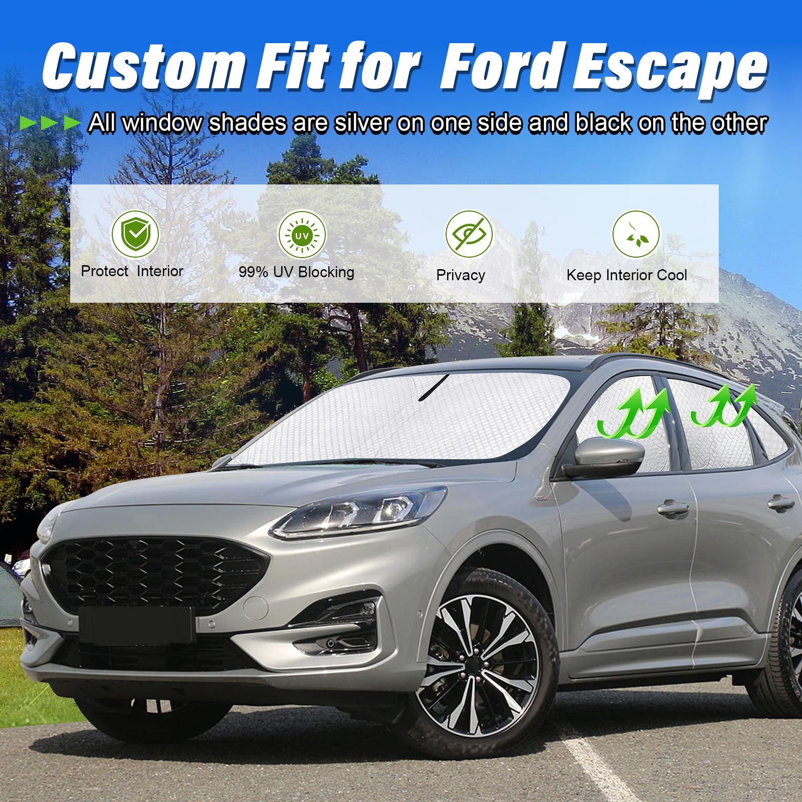 Kmf Windshield Sun Shade Replacement For Ford Escape Accessories 2020-2024, Side Window Sun Shade Cover Sun Visor Shield Cover,