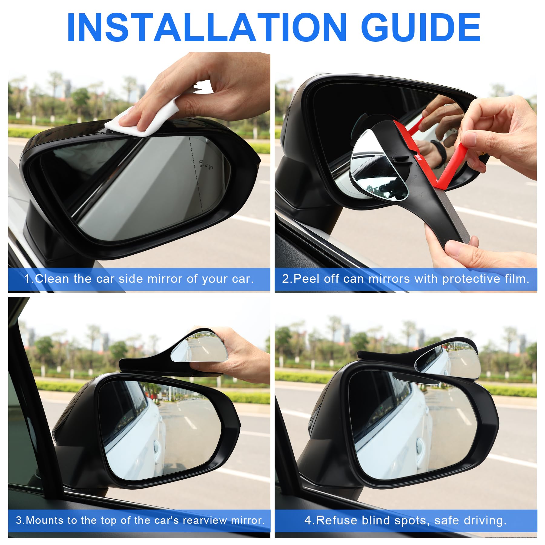 Livtee Blind Spot Mirror With Side Mirror Rain Guard, Carbon Fiber 2-In-1 Side Mirror Covers Kit With Wide Angle Adjustable Stic