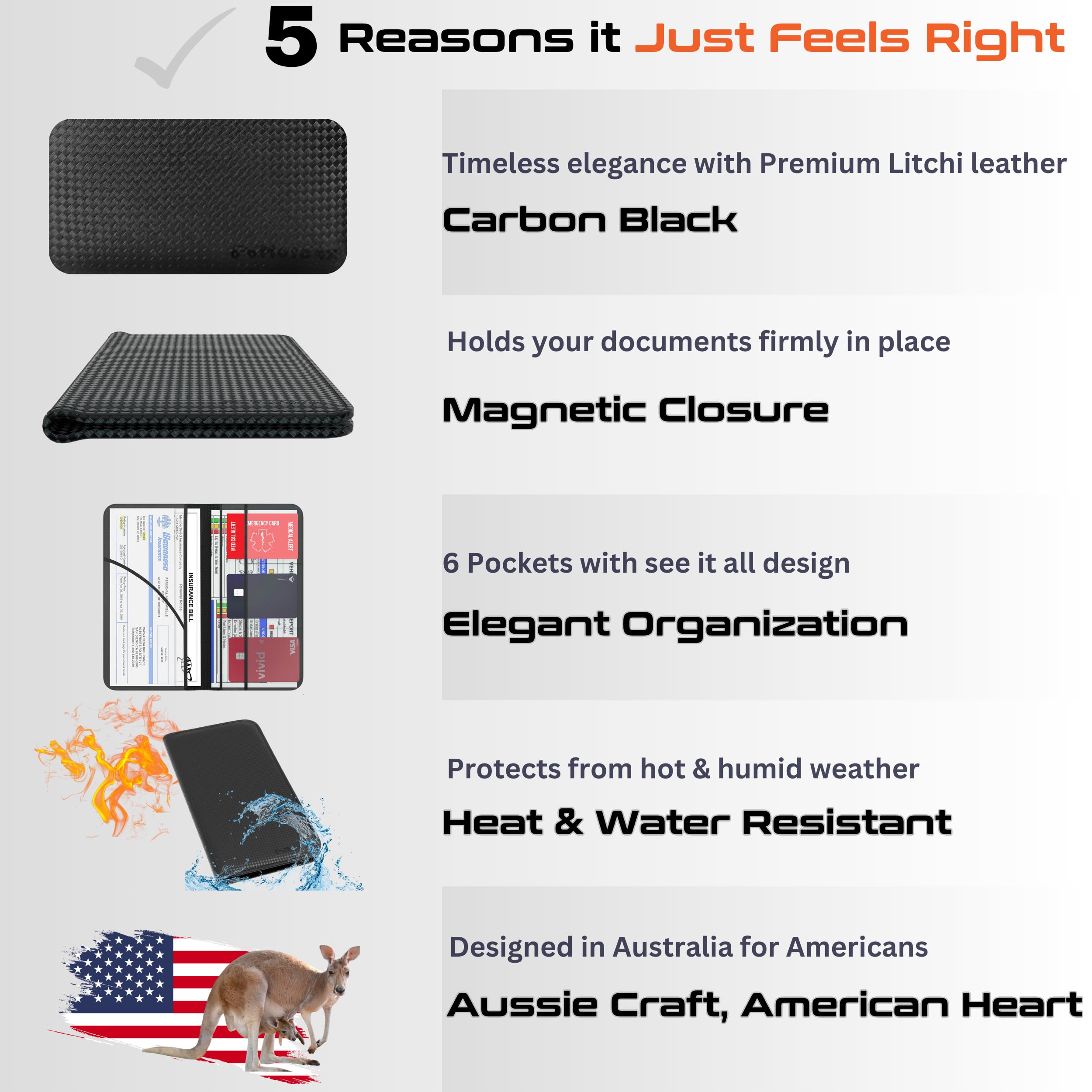 Carbon Black Magnetic Shut Premium Pu Leather Insurance And Registration Holder, Glove Box Organizer For Car, Stylish Car Access