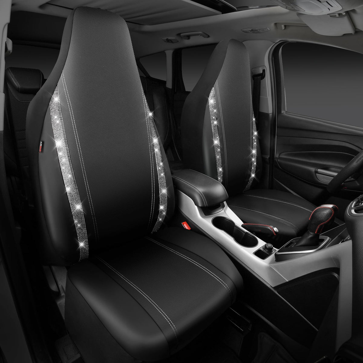 CAR PASS Leather Car Seat Covers Front Two Tesla Model 3 Model Y, Bling Waterproof Universal fit High Back Bucket Diamond Shinin