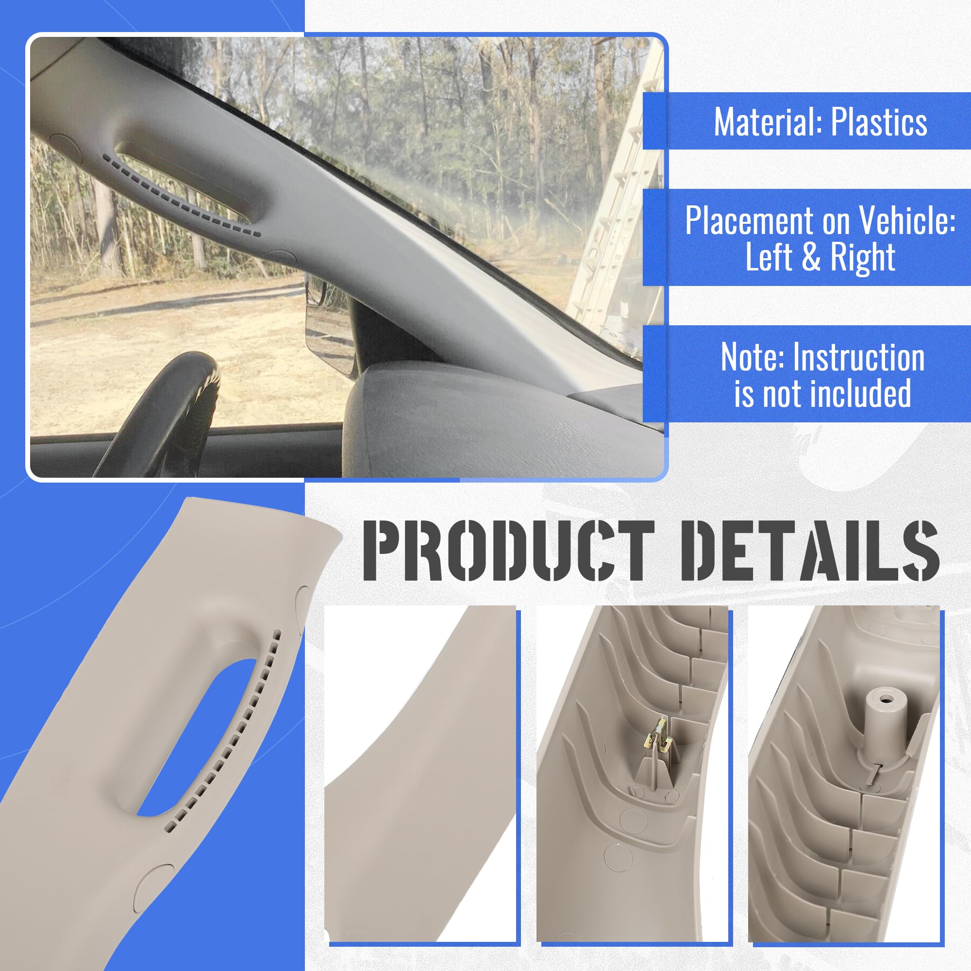 Hecasa Front Left & Right A Pillar Grab Handle Molding Trim Compatible With 2002-2010 Dodge Ram 1500 2500 3500 Pickup Truck (You