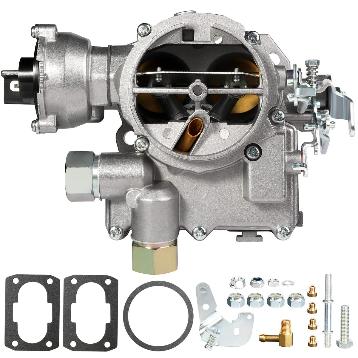 Marine Carburetor 2 Barrel Carb for Mercruiser Rochester Mercarb 3.0L 2.5L 4 CYL Engines with Electric Choke & Jets Gaskets Long