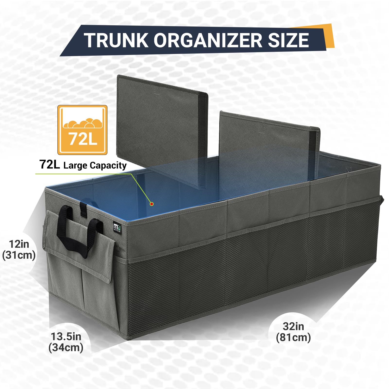 Miu Color Trunk Organizer For Car, 12 Pockets Sturdy Car Organizer For Suv, Non-Slip Bottom, Folded Trunk Storage Organizer For