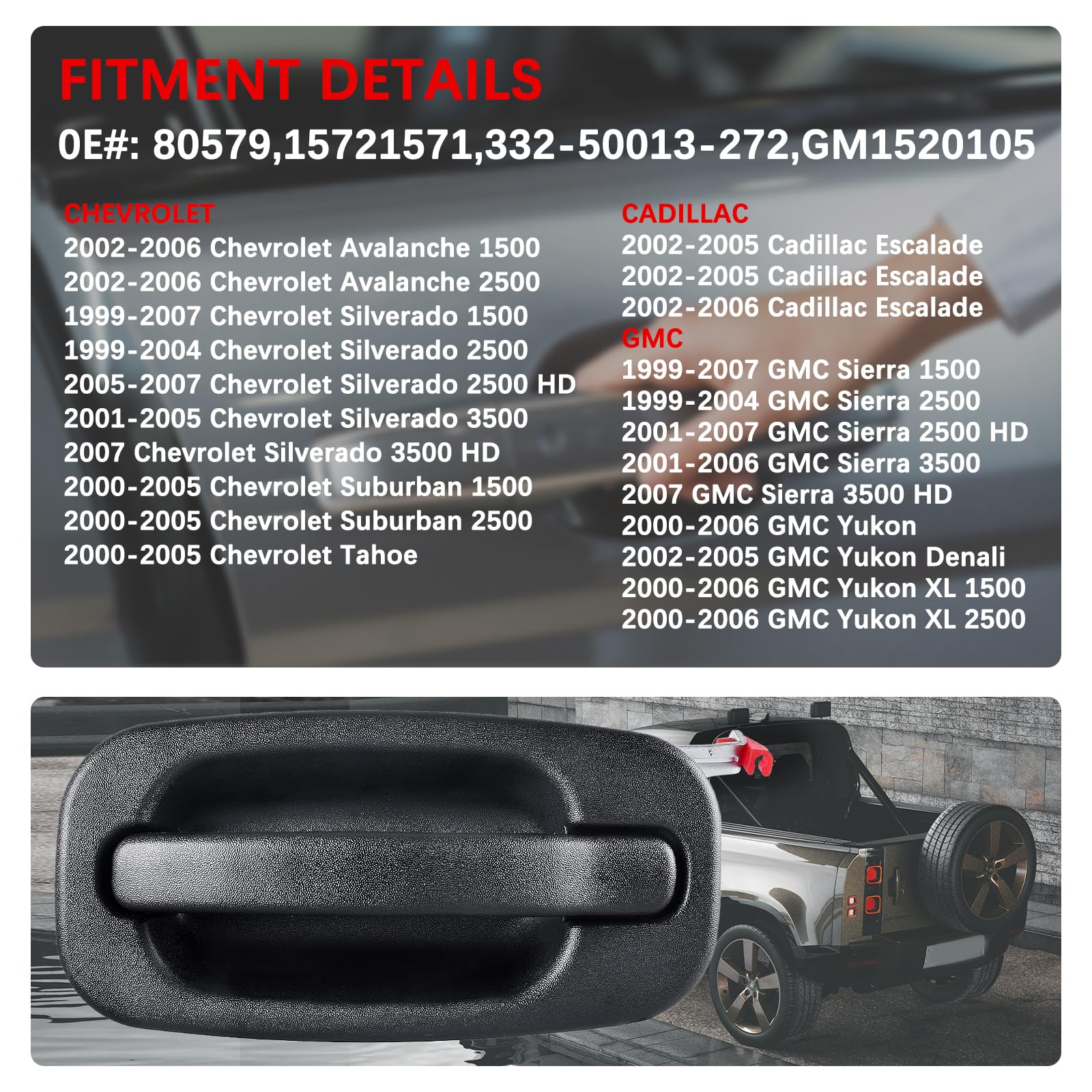 Faersi Exterior Door Handle Rear Driver Side Replacements For 1999-2007 Chevy Silverado 1500 2500 Hd, Tahoe, Suburban, Avalanche