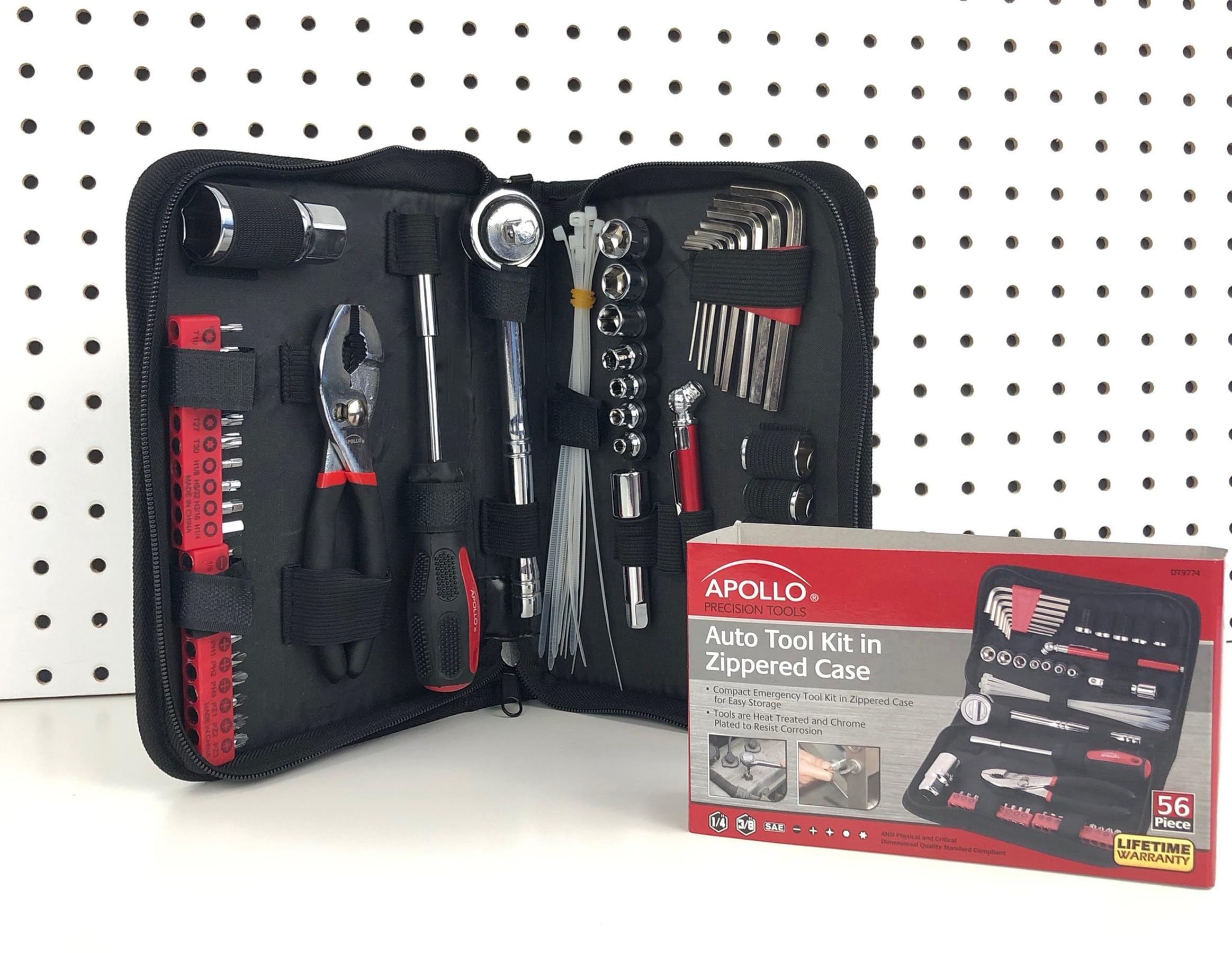 Apollo Tools 56 Piece Compact Metric Auto Tool Set In Zippered Case, Small Mechanic Tool Set For Car, Motorcycle Repair On The R