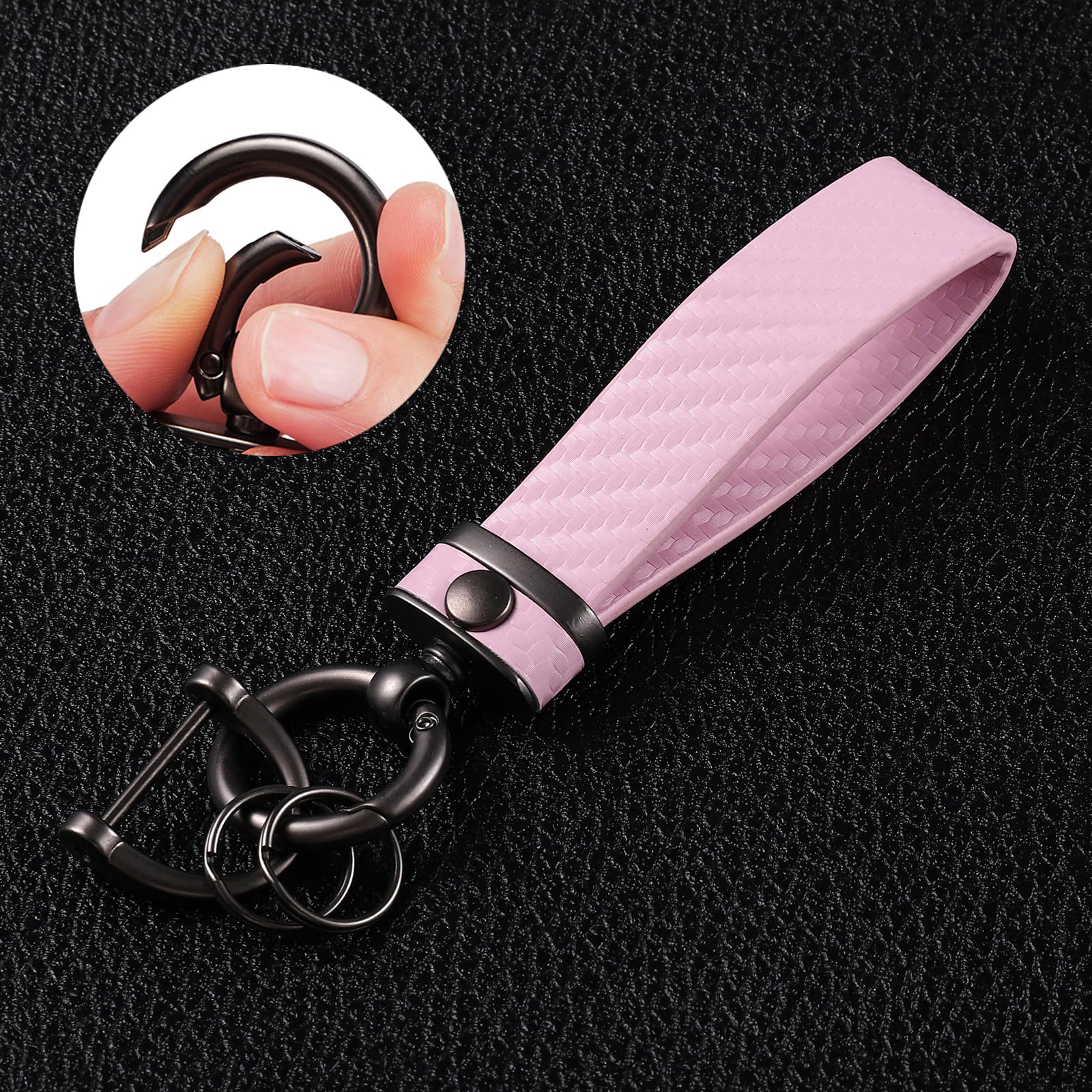 Dekewei Carbon Fiber Car Keychain, Universal Key Holder With Anti-Lost D-Ring (Light Pink)