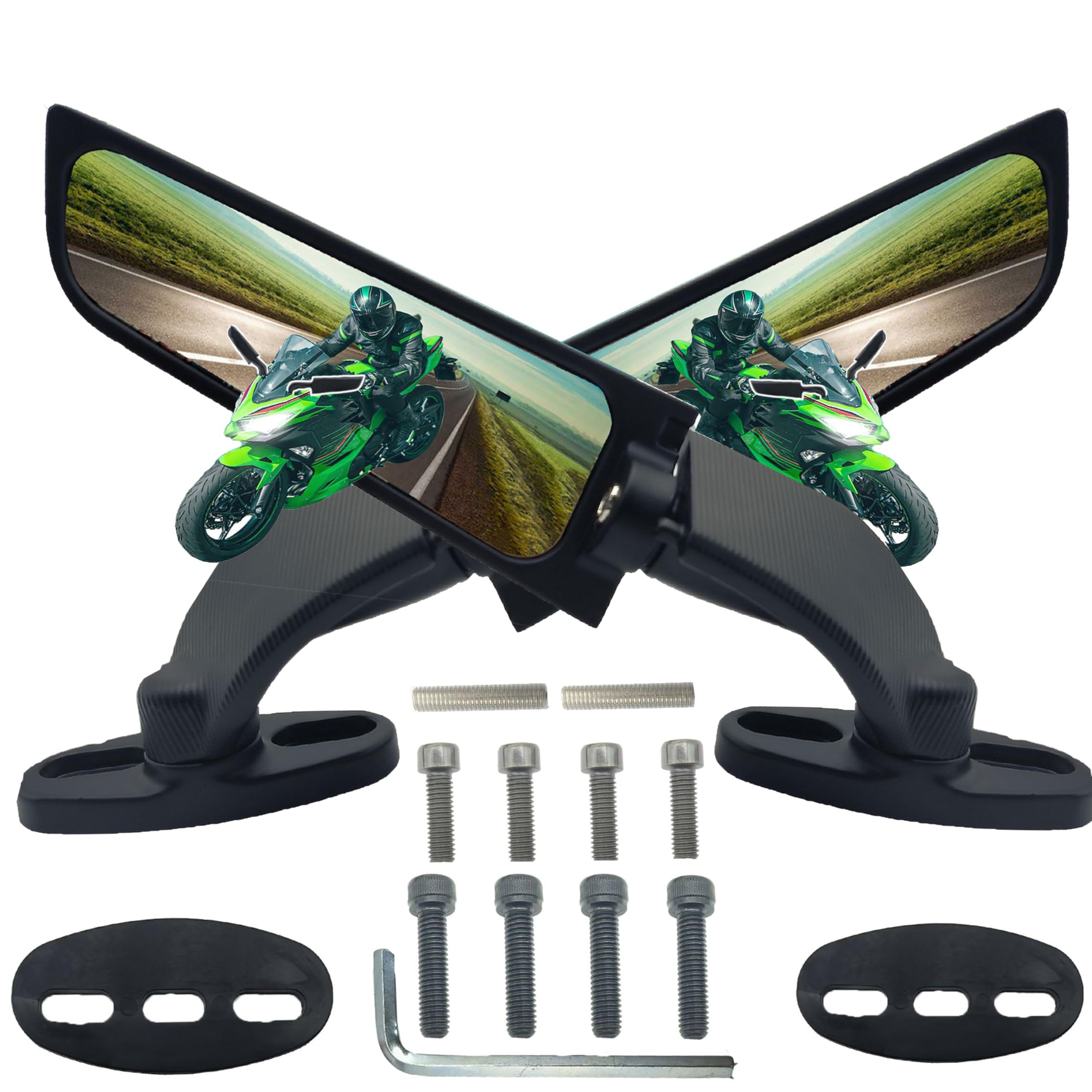 VRWEARE Large Size Motorcycle Mirrors Wing Rearview Mirrors Compatible with Kawasaki Ninja 300 400 650 ZX6R Honda CBR300R CBR500