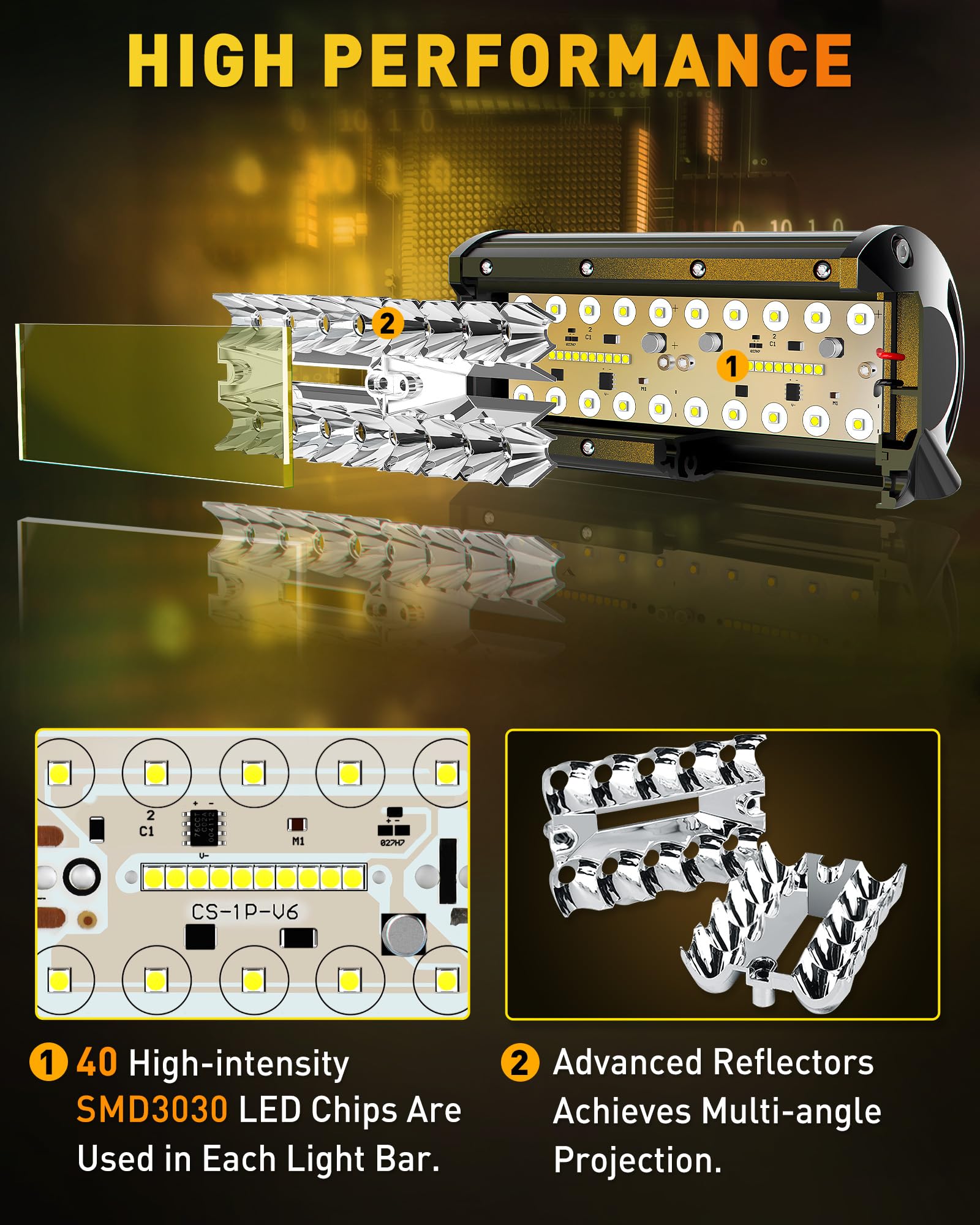 NAOEVO 7 Inch Yellow LED Light Bar, 240W 24,000LM Offroad Pods, Aluminum, 2-Pack