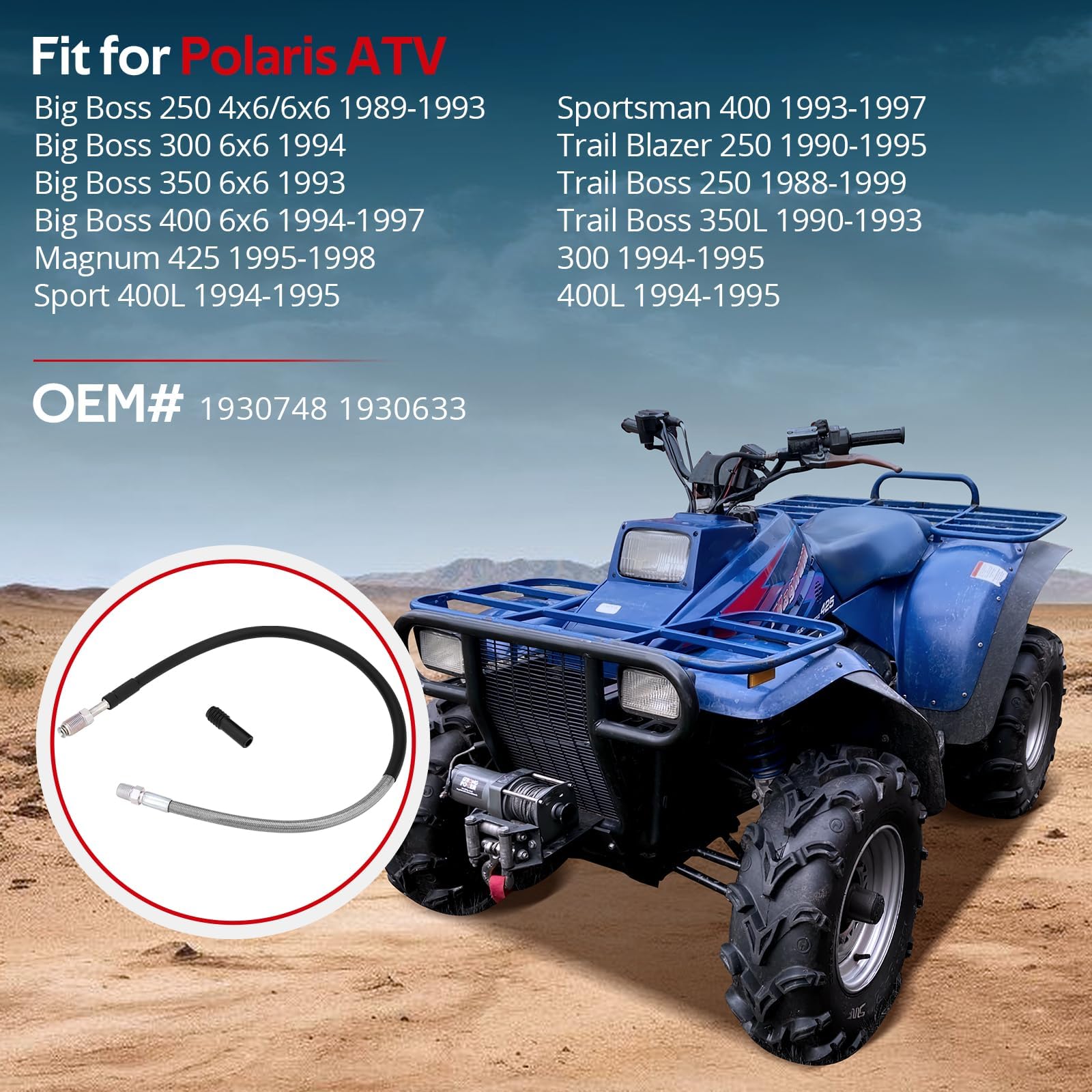 Front Brake Hose Line for Polaris Trail Blazer 250 Trail Boss 250 350 Magnum 425 Sportsman 400 Big Boss, OEM# 1930748 1930633