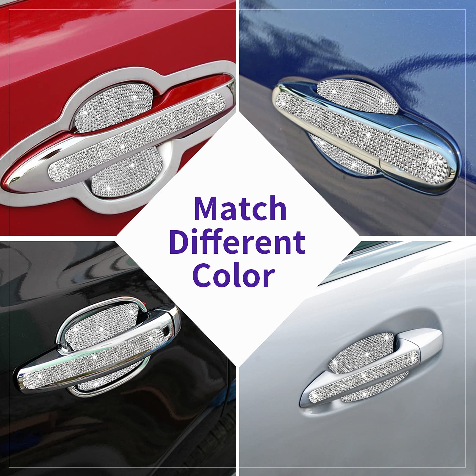 Rhinestone Car Door Handle Stickers - 8Pcs Bling Car Accessories Crystal Glitter Protector Decals Scratch Safety Reflective Auto Sticker For Woman & Man