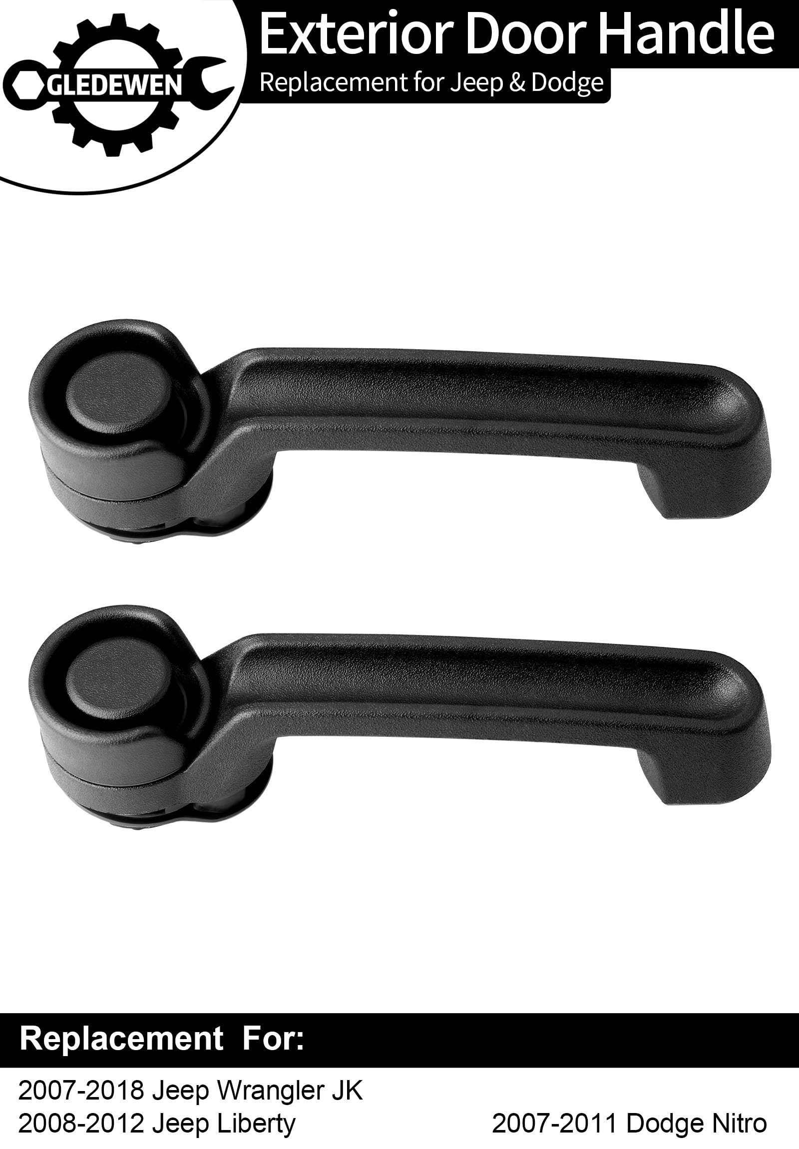Exterior Door Handle (2PCS), Compatible with 2007-2018 Jeep Wrangler JK, Jeep Liberty, Dodge Nitro, Front or Rear Left Driver or