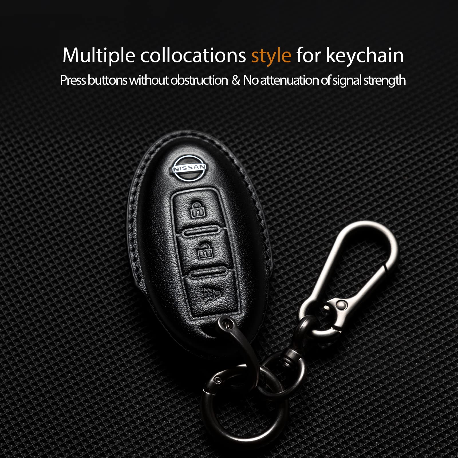 Smyfob Nissan Key Fob Cover Leather Lanyard Keychain Holder Car Key Case Protector 370Z Frontier Juke Kicks Titan Accessories 3 Buttons