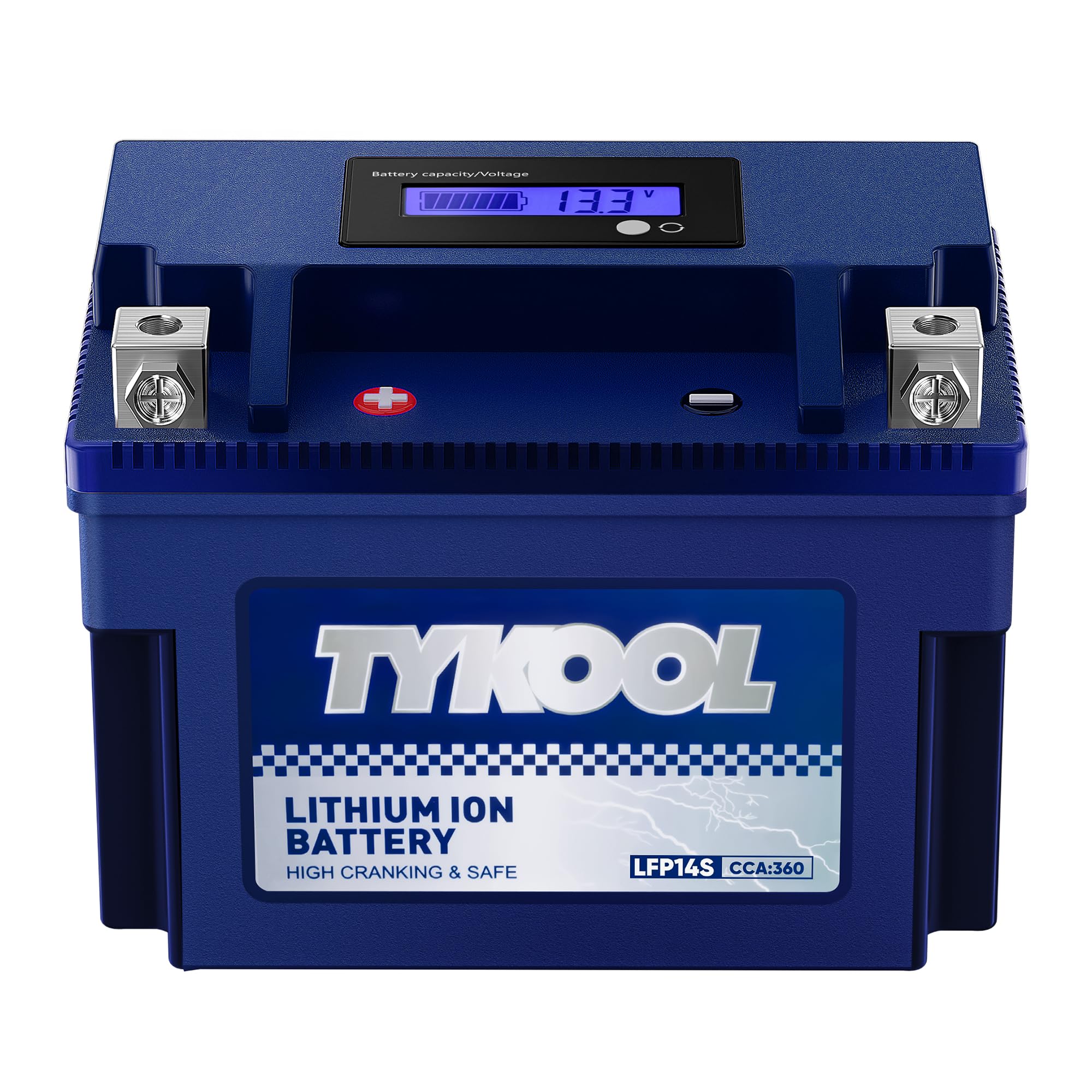 Tykool Ytz14S/Ytz12S High Performance Lithium Lifepo4 Motorcycle Battery,12V 6Ah,360Cca, Digital Readout, Built In Bms, Compatib