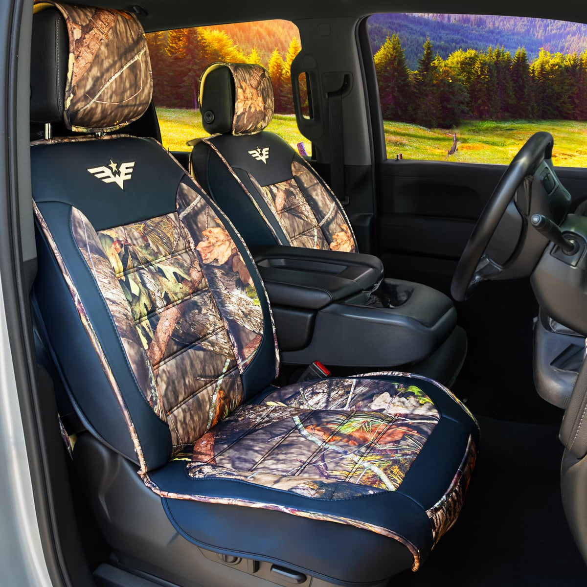 Mossy Oak Heavy Duty Premium Truck Seat Covers for Front Seats, For Full-Size Truck SUV, Padded Seat Cover with Bottom Wrap-arou