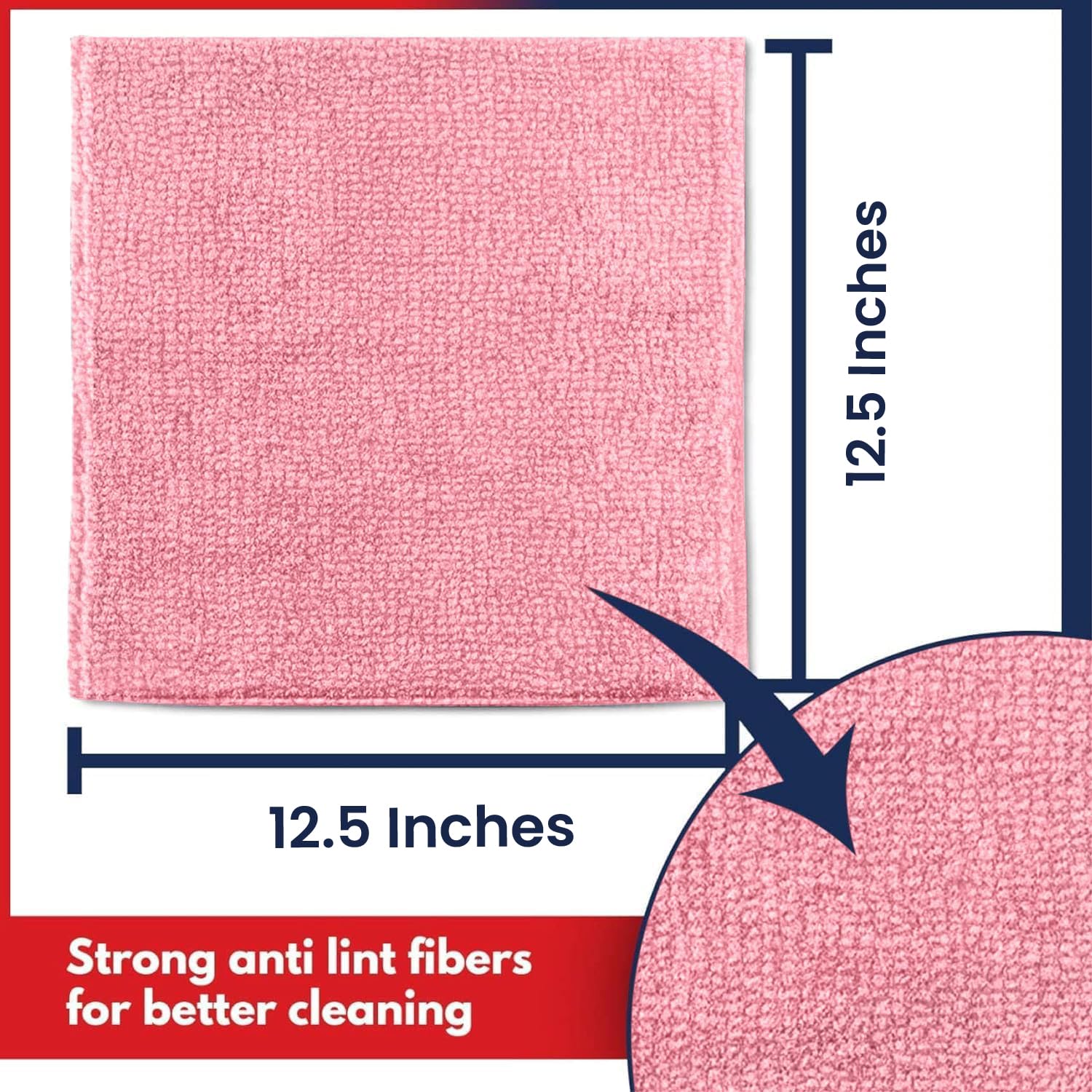 Usanooks Microfiber Cleaning Cloth Light Pink - 12 Pcs 12.5''X12.5'' - High Performance - 1200 Washes, Ultra Absorbent Towels We